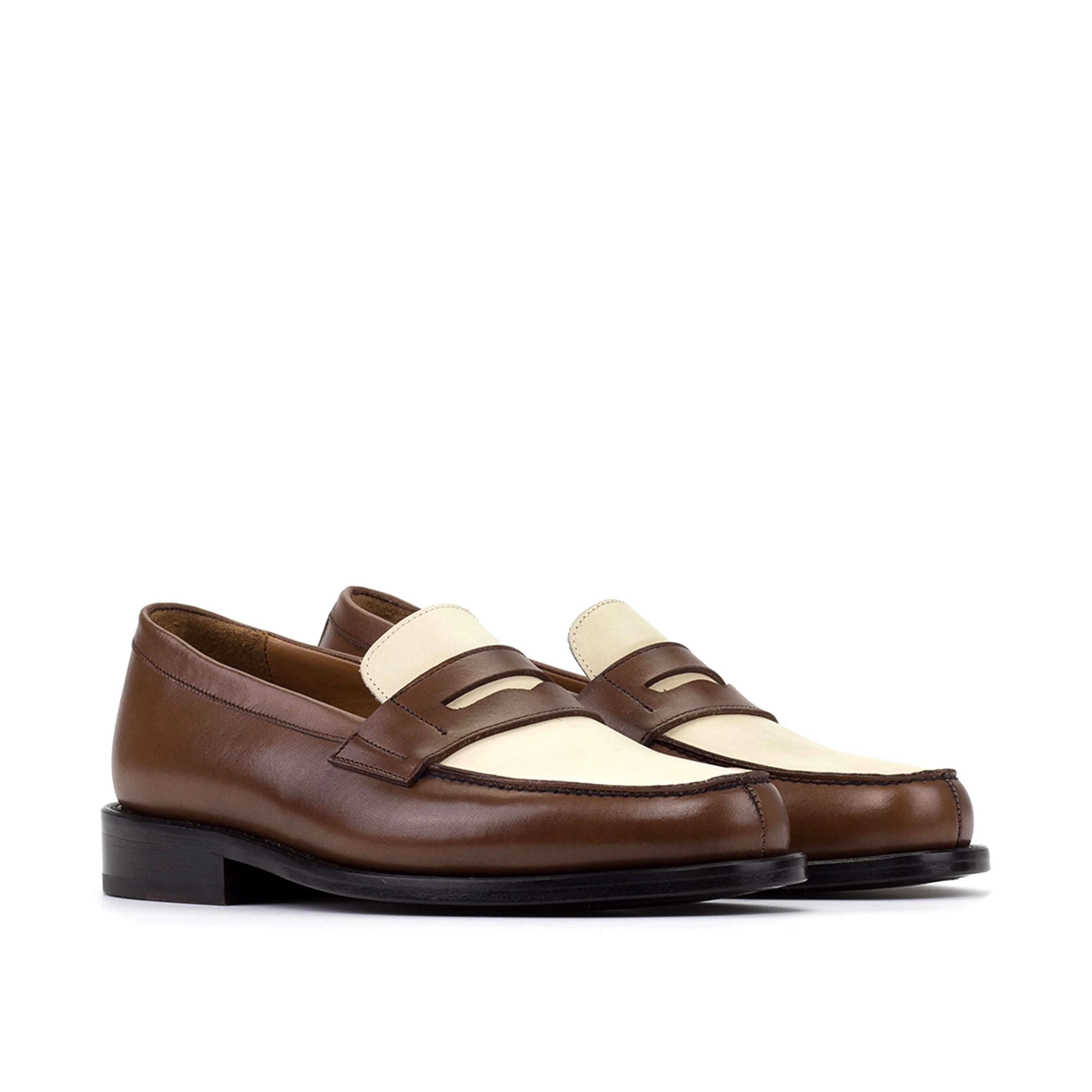 MondayOne penny loafers in brown and cream painted calf leather