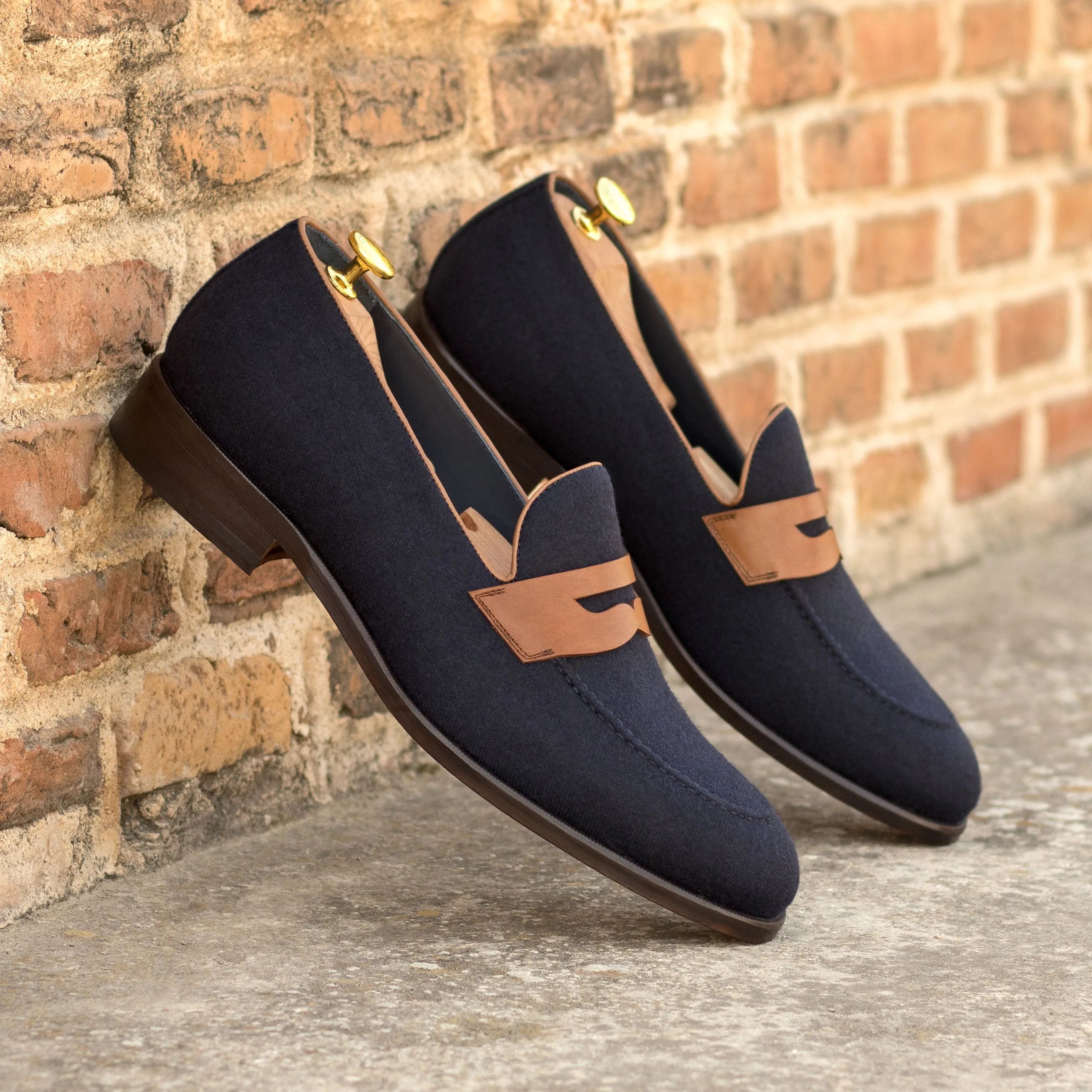 Nab loafers: navy blue penny loafers, luxury bespoke shoes for men