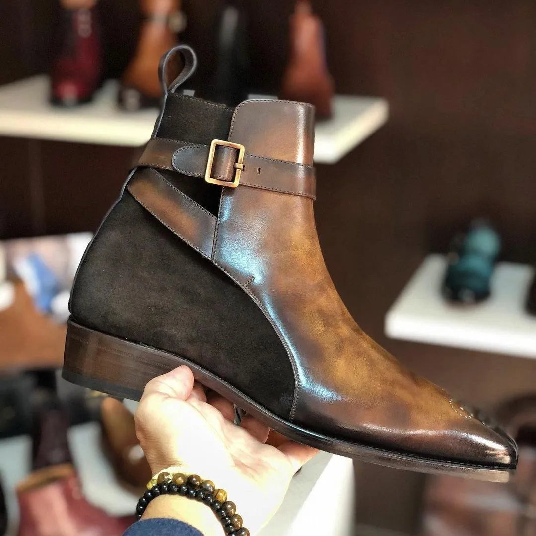 Naid Jodhpur Patina brown leather ankle boot with buckle