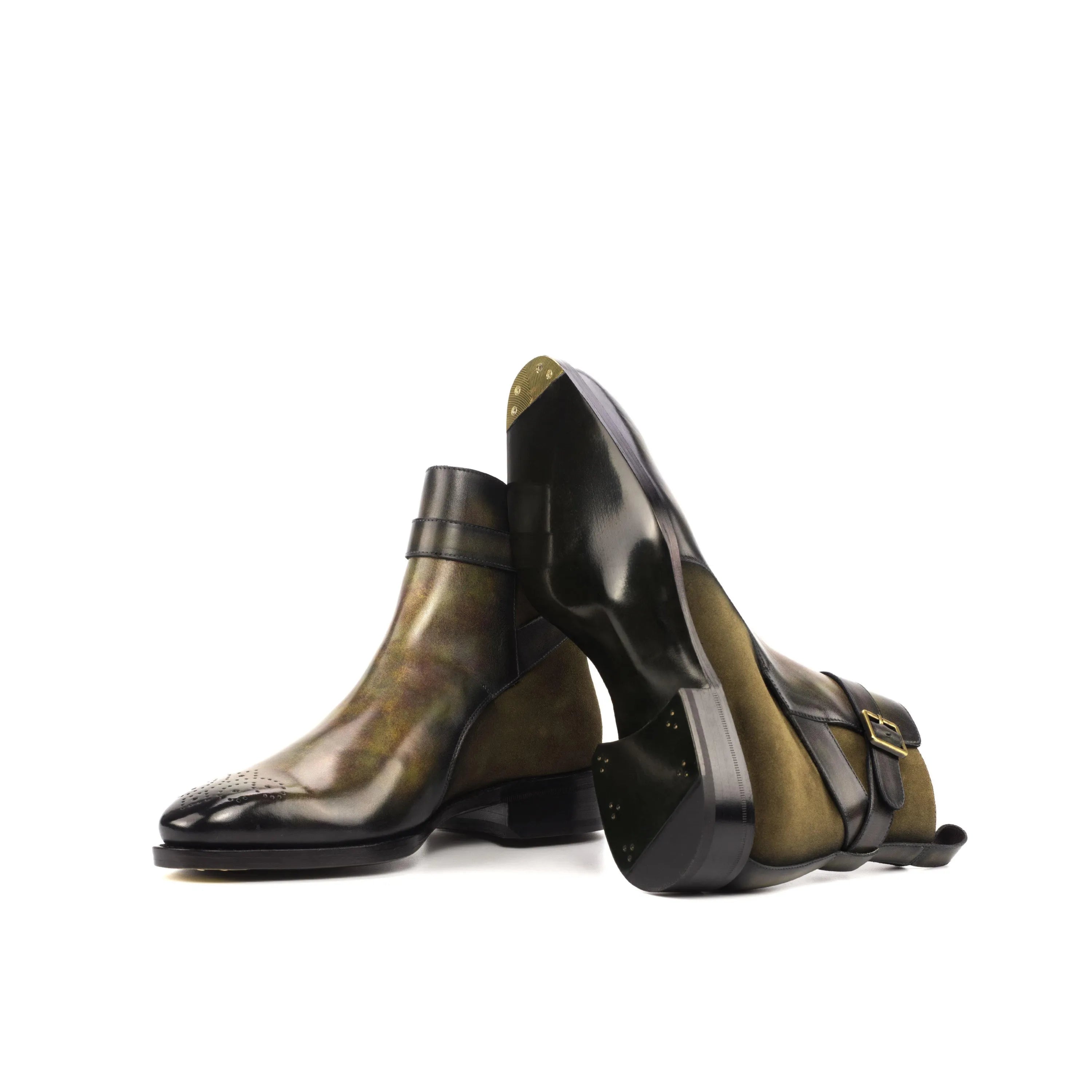 Naid Jodhpur Patina Boots in olive green leather, ankle view