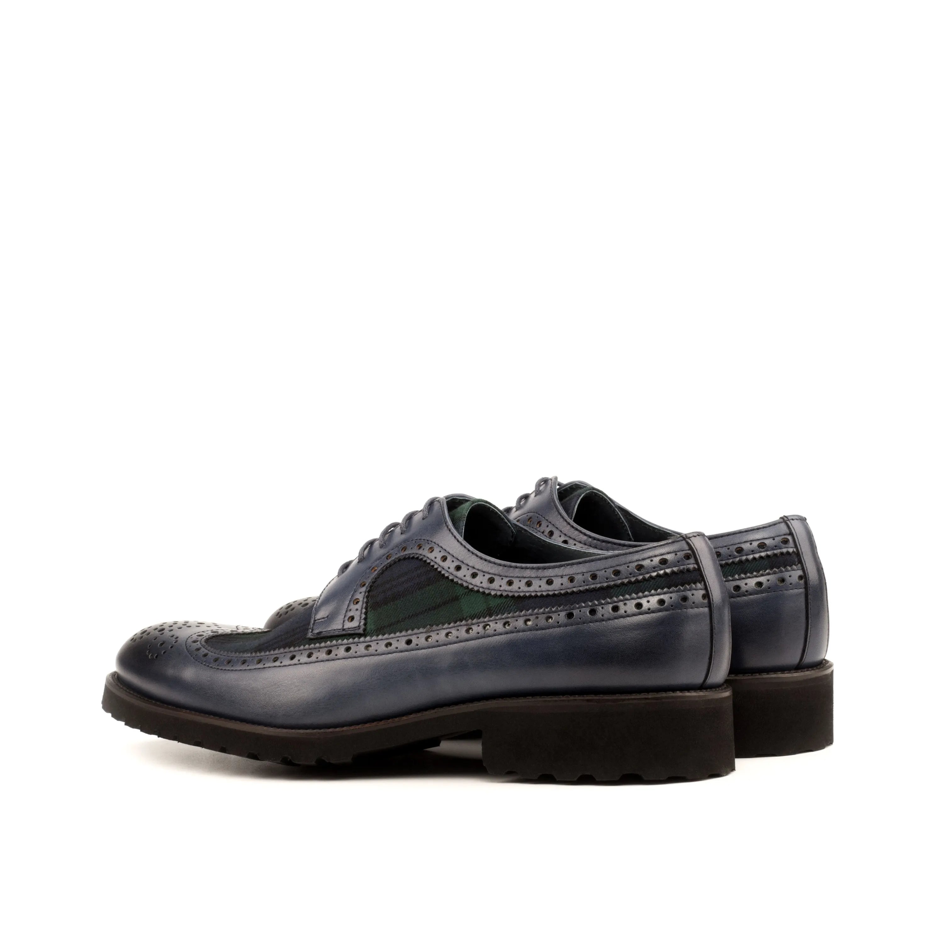 Nakoda Longwing Blucher blue leather wingtip shoes
