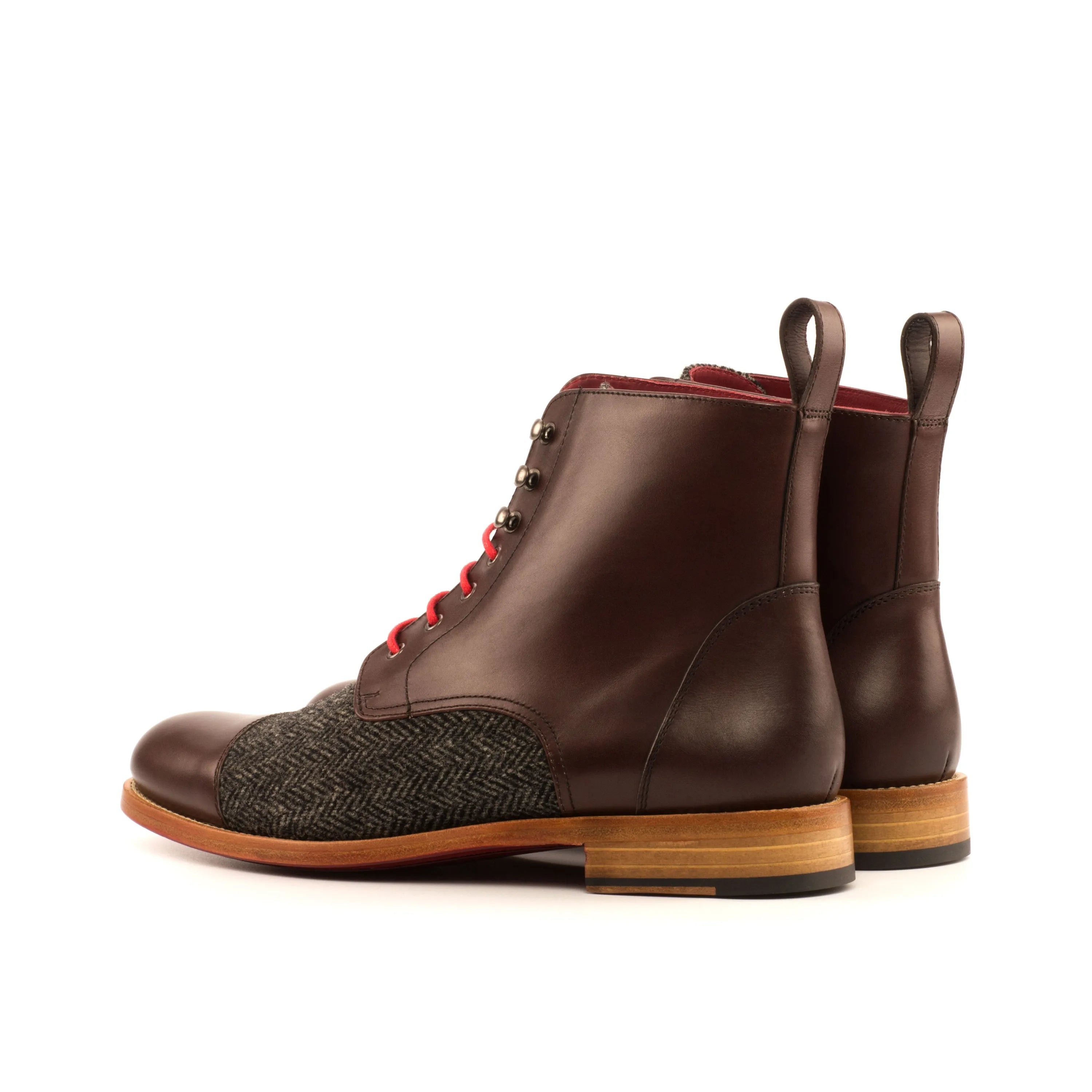 Nina12 ladies brogue boots in brown leather and tweed