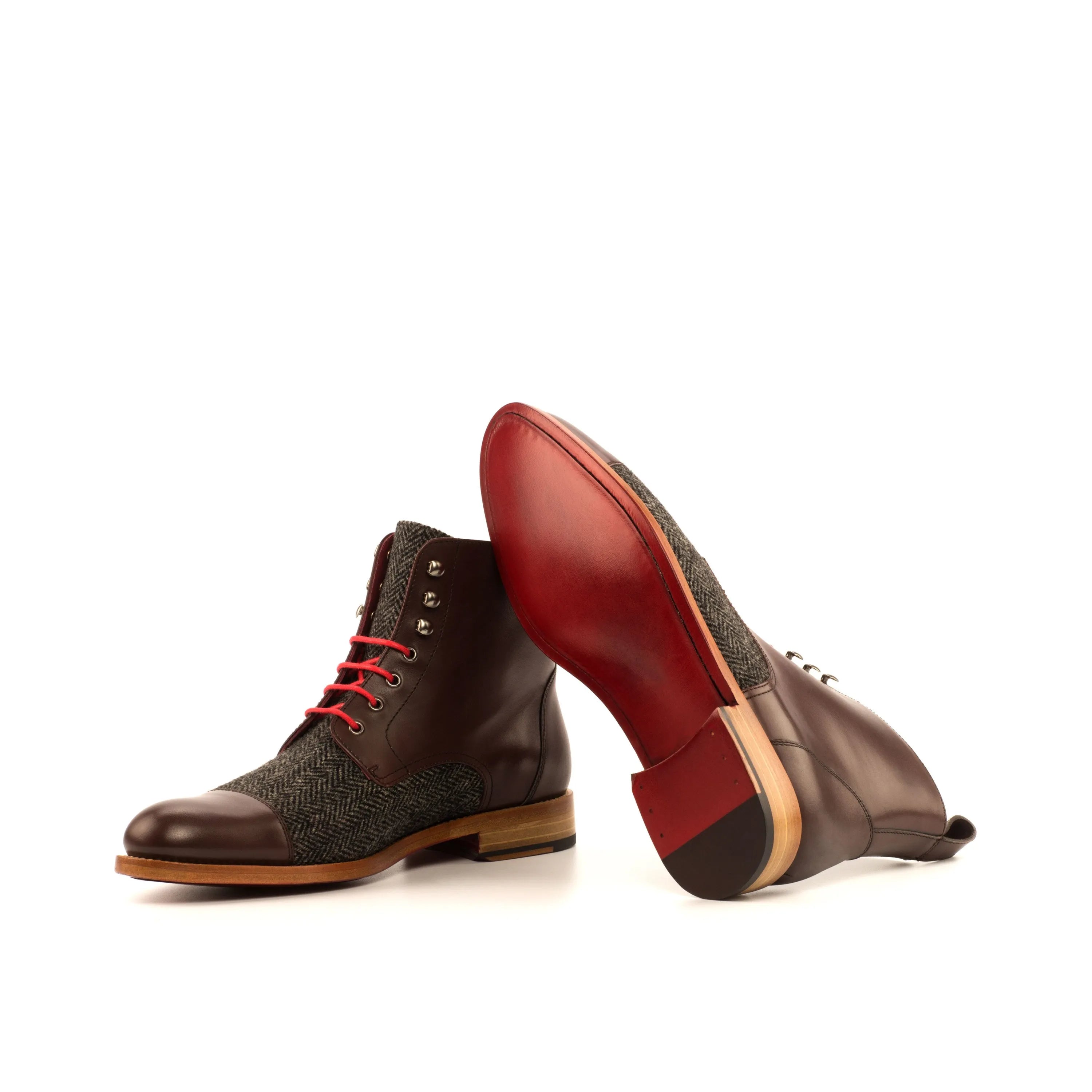 Nina12 ladies brogue boots in brown leather and tweed