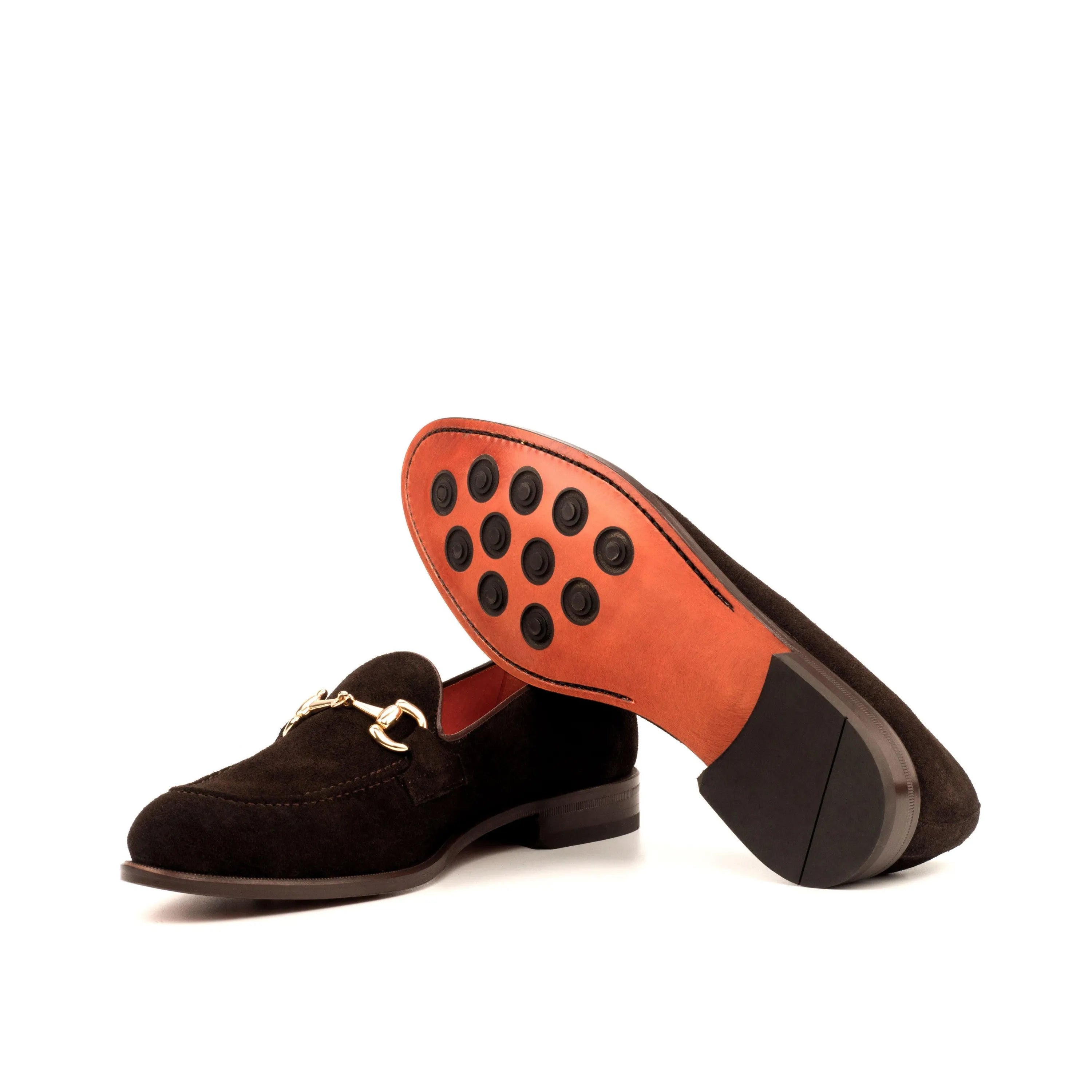 Nndee loafers II: brown suede with gold hardware, luxury bespoke shoes for men