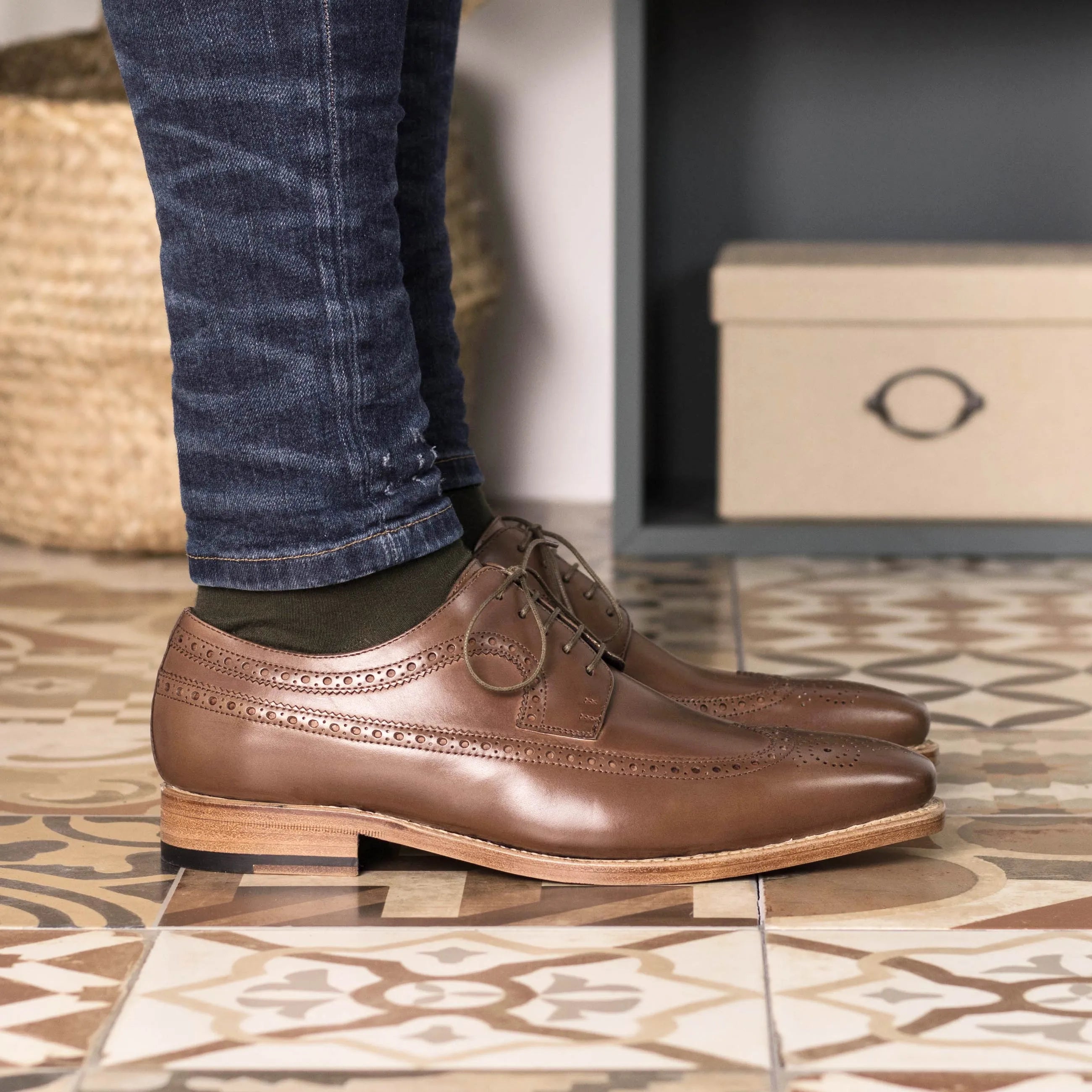Norman longwing blucher brown leather wingtip dress shoes