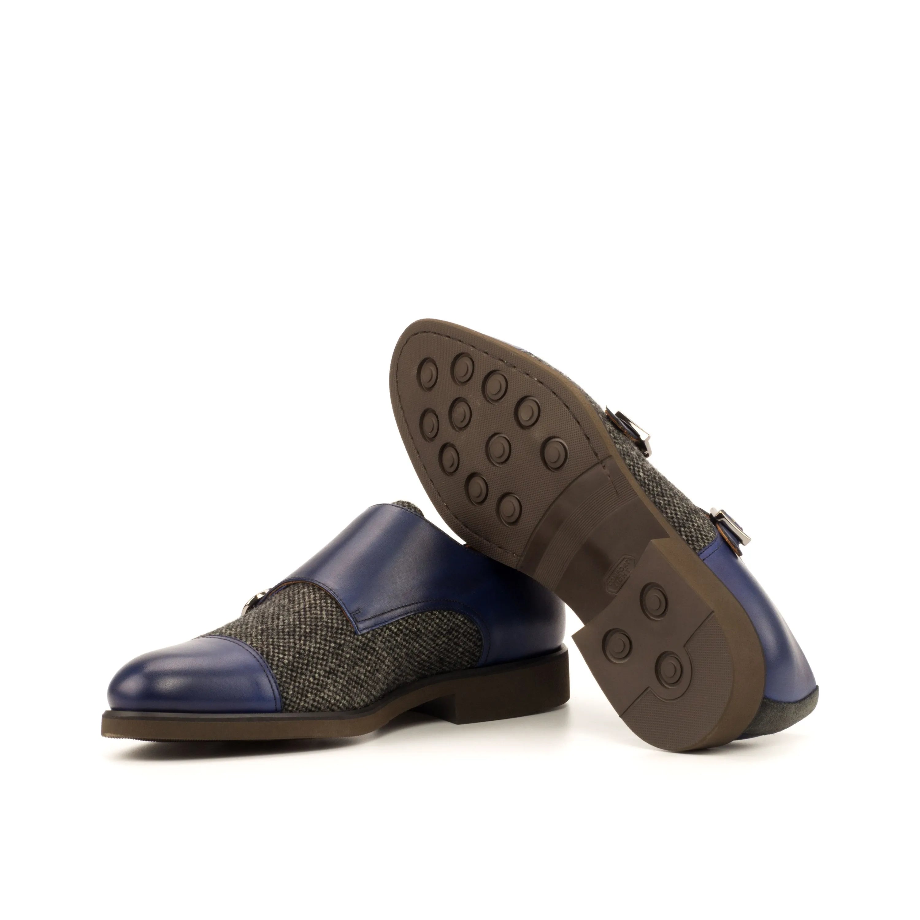 NYC double monk shoes in blue and tweed patina