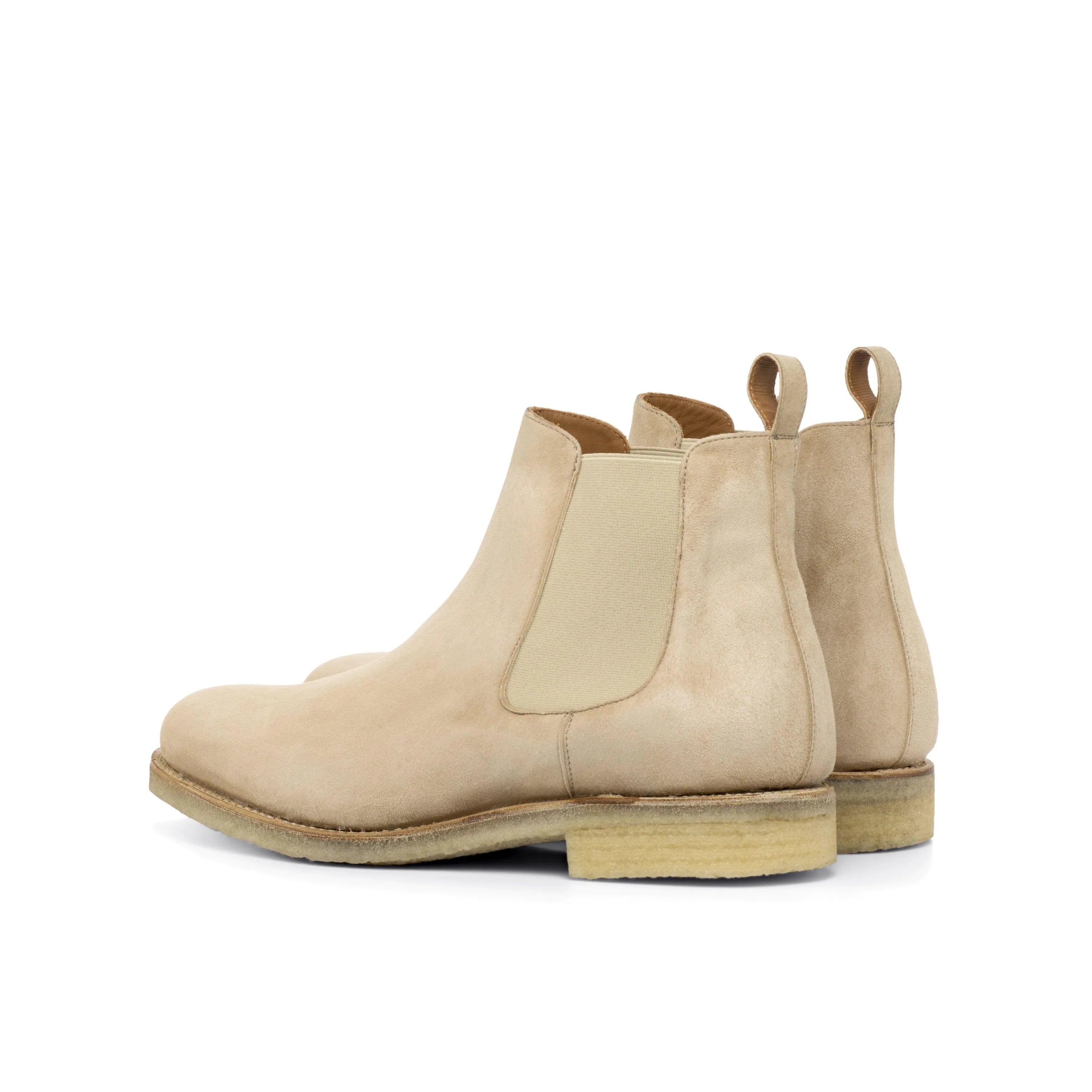 Omaha Chelsea boot in beige suede, back view
