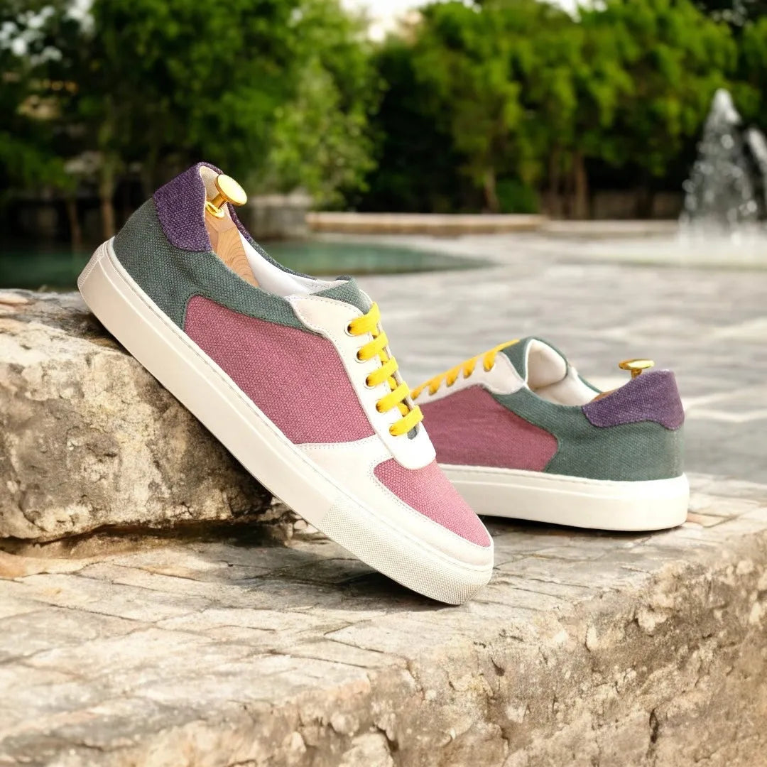 Ora Low colorful hand-painted patina canvas sneakers for men