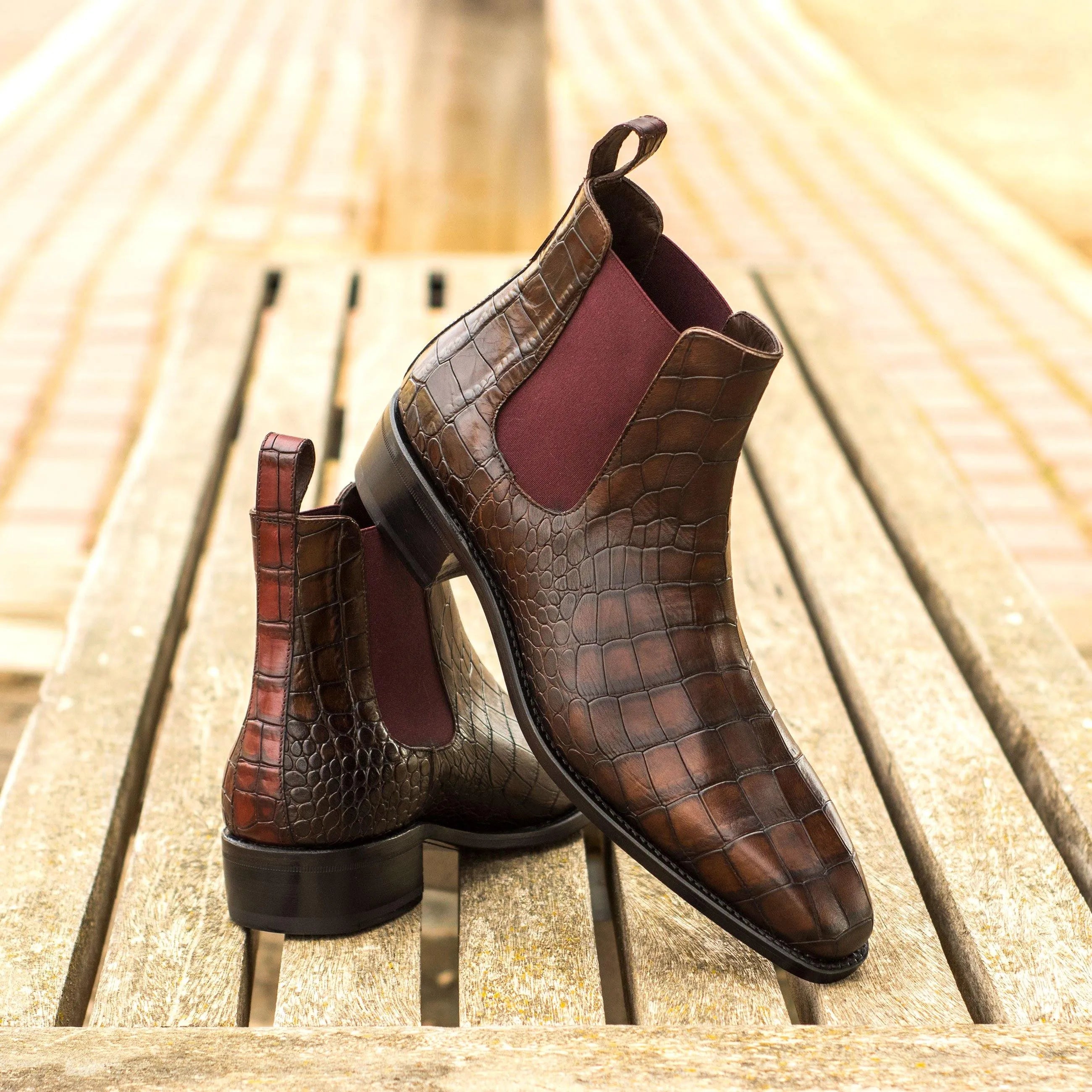 Oscar Chelsea boots in brown crocodile-patterned leather