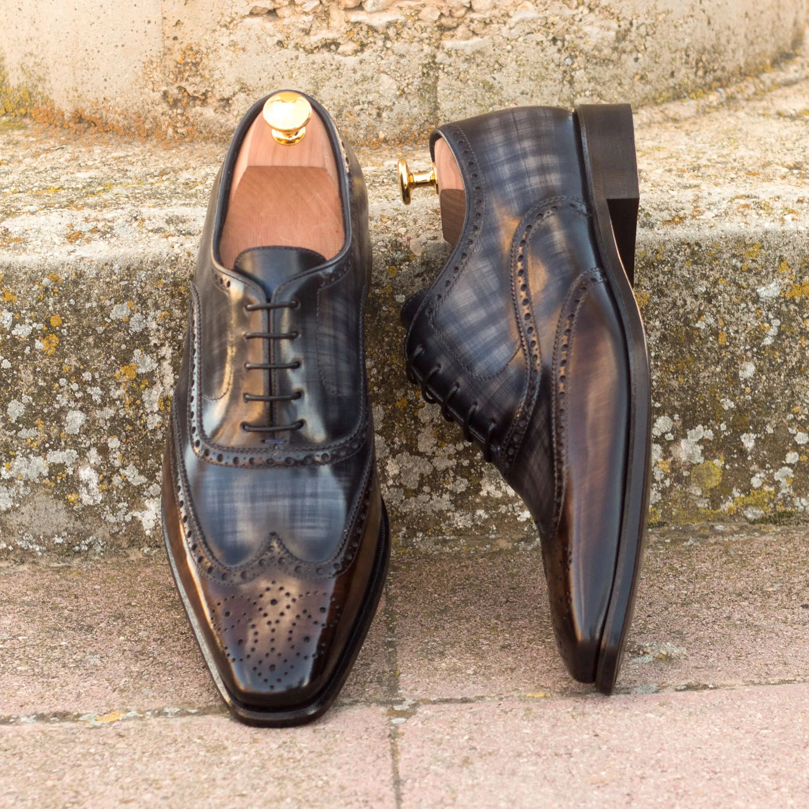Pair of Owens Full Brogue Patina men’s dress shoes with crust patina