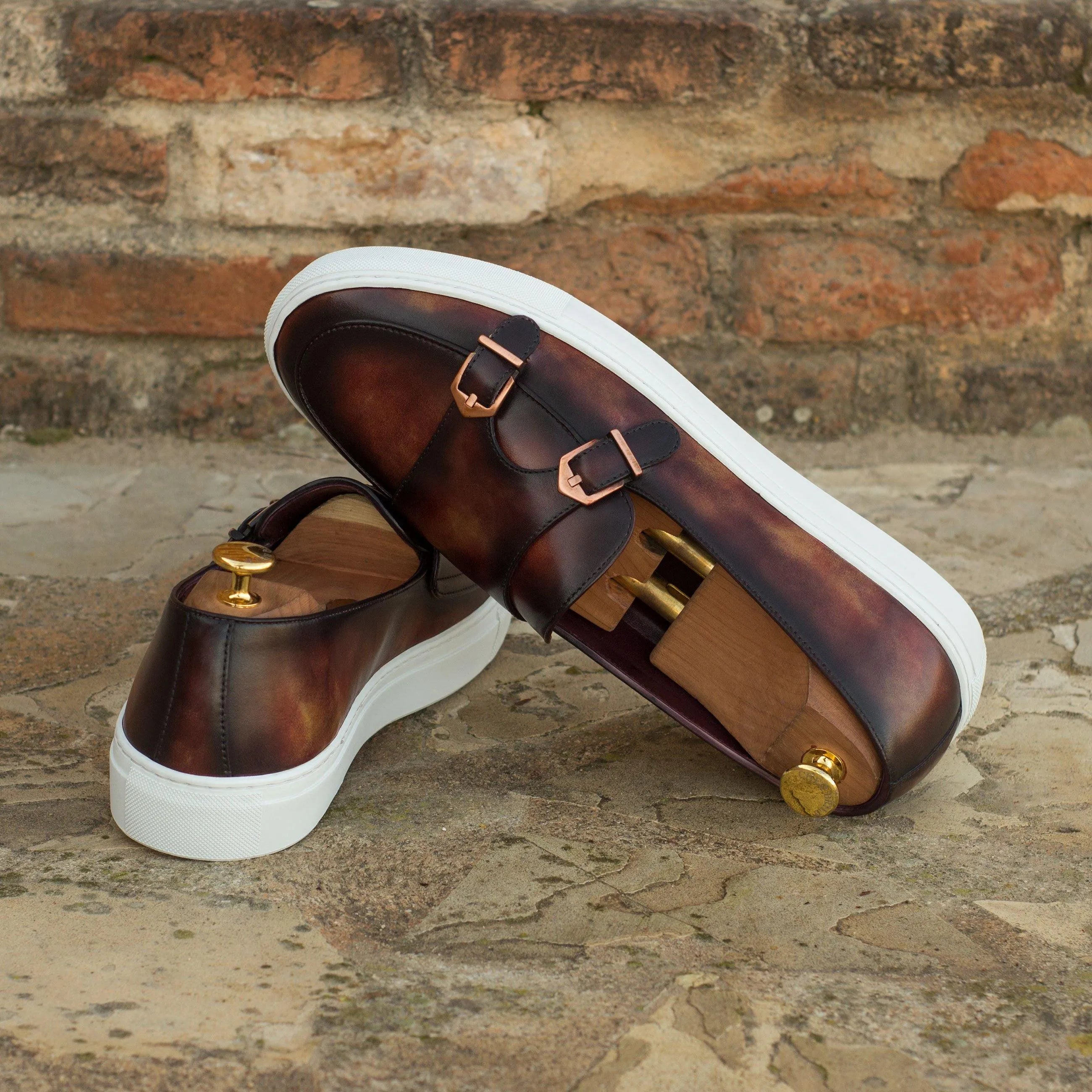 Patrina Patina monk sneaker II in brown calf leather double monk style