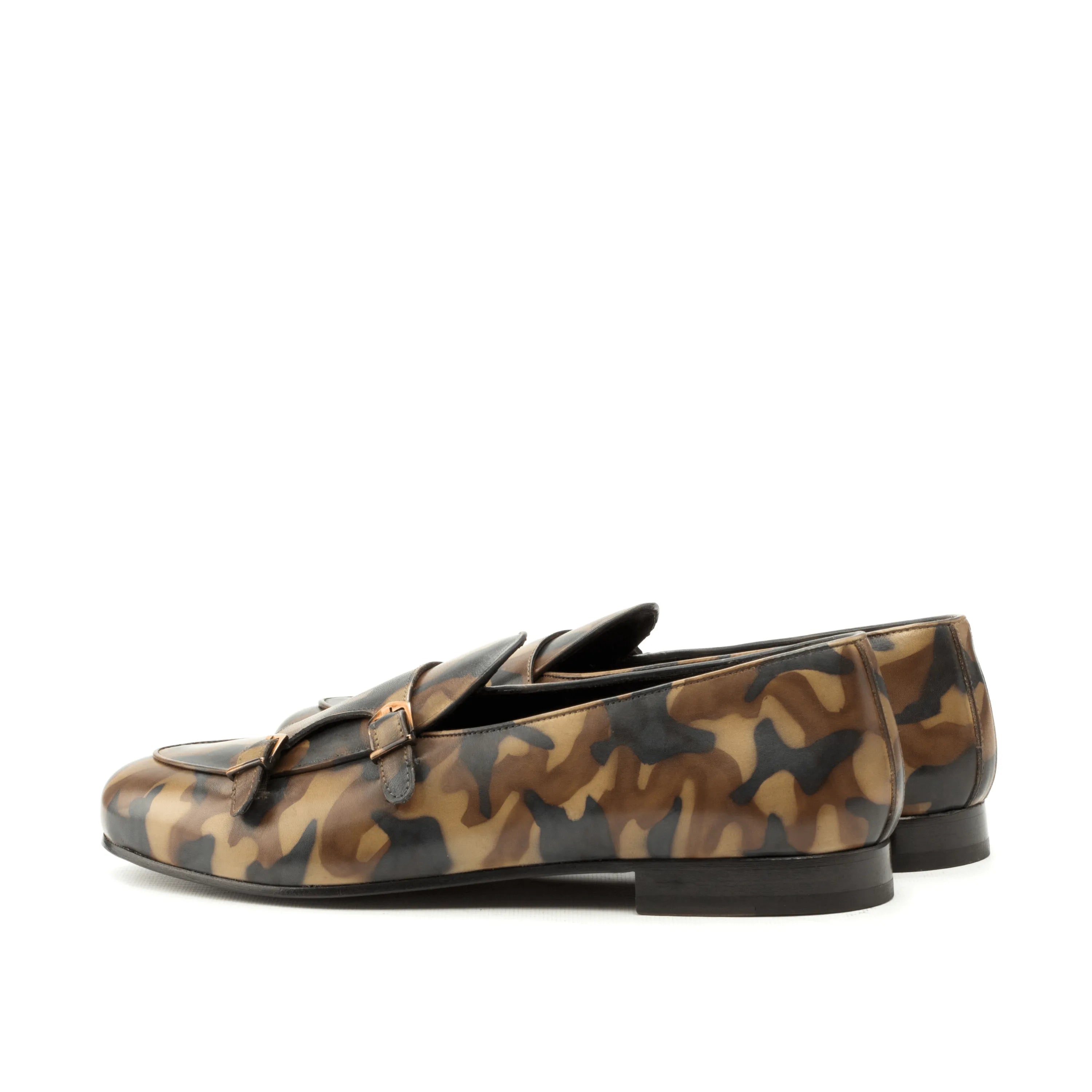 Pelagios Belgian Patina Monk Slipper II camouflage leather loafers