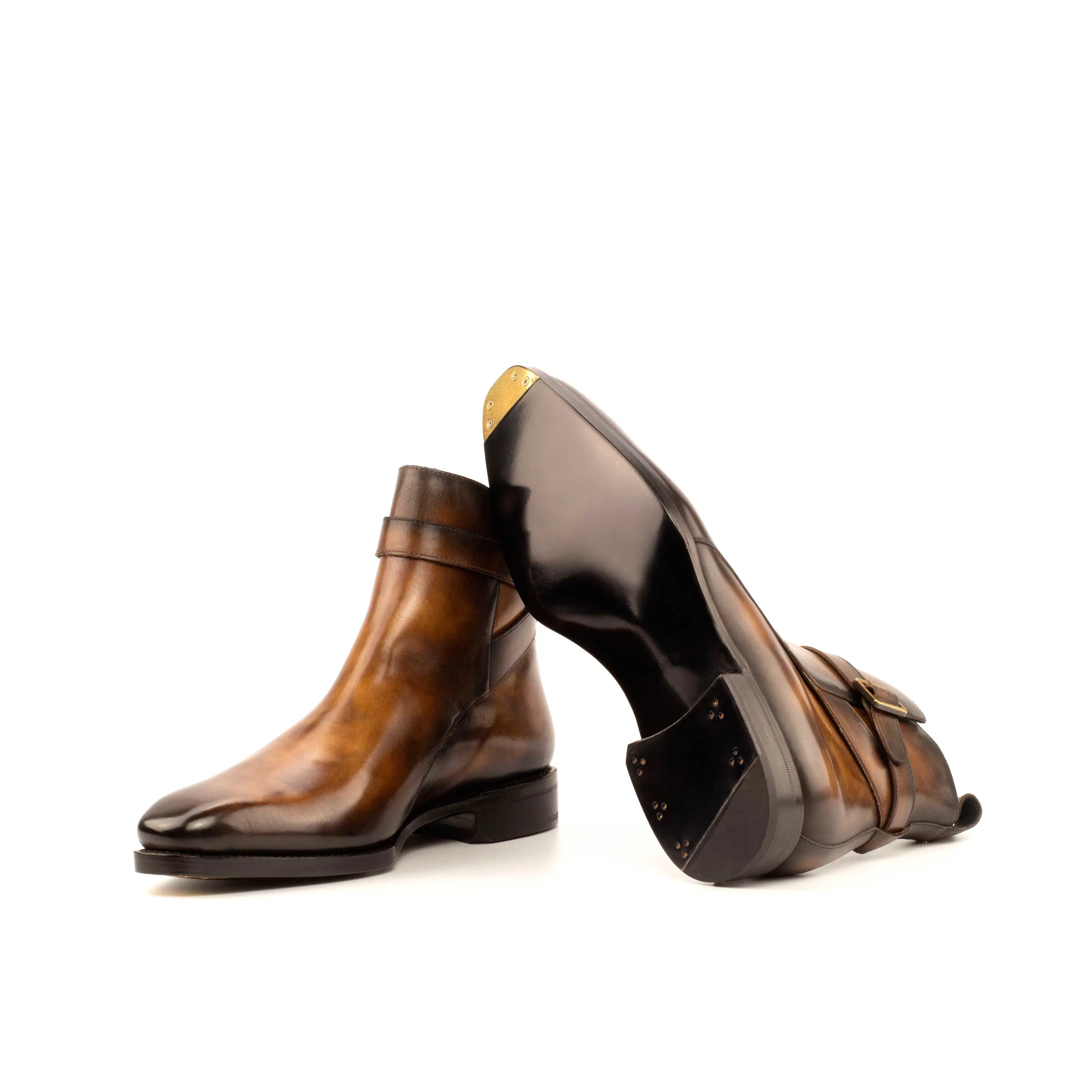 Picasso Jodhpur Patina Boots II with brown leather strap-and-buckle fastener