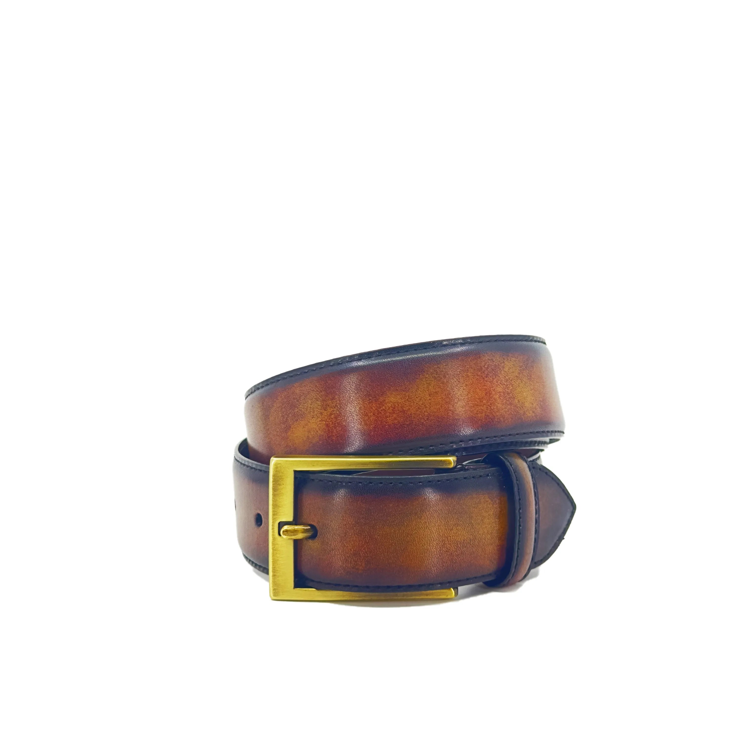 Raigon Patina Hamptons belt in brown leather with gold buckle