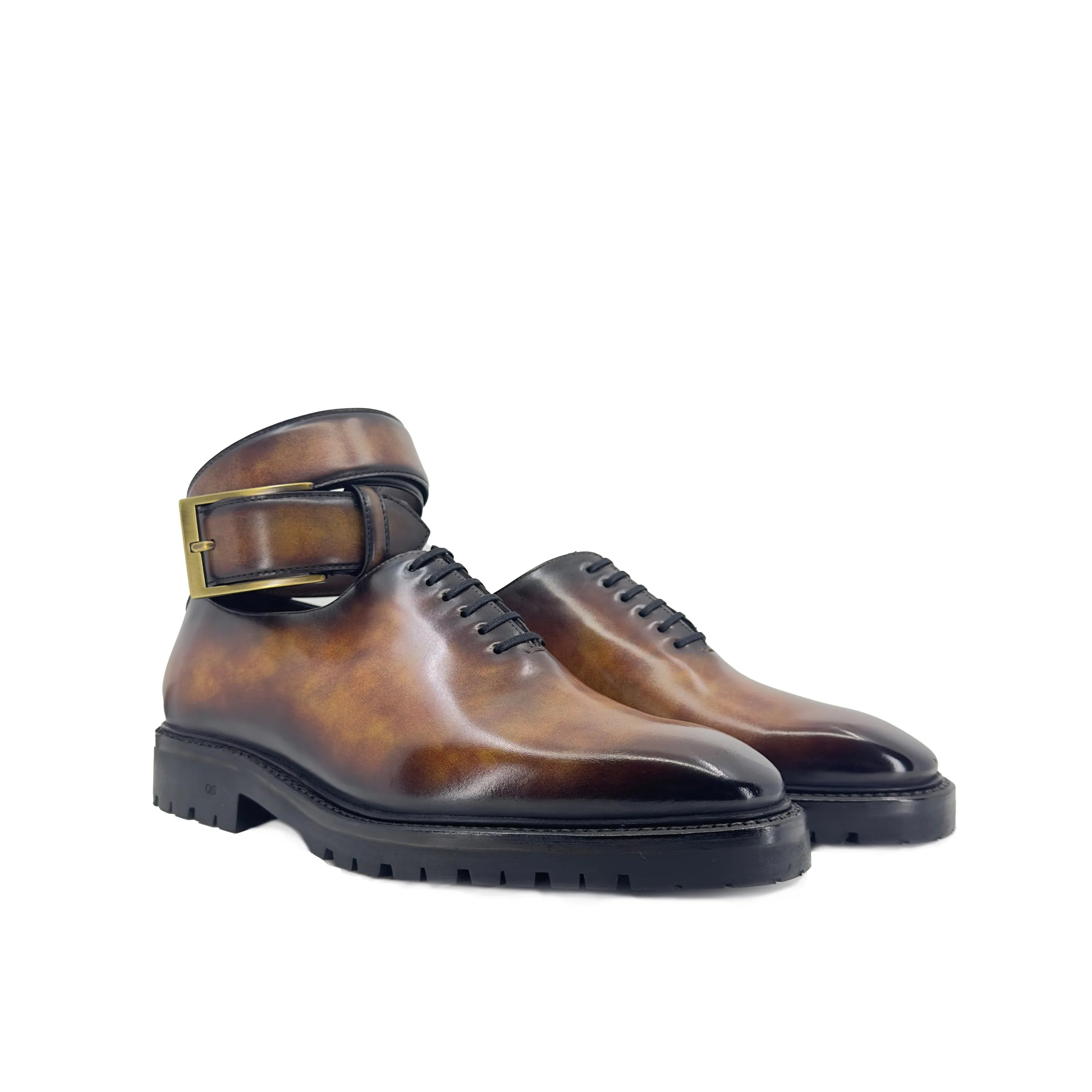 Raigon Patina Wholecut brown leather buckled dress shoes sample