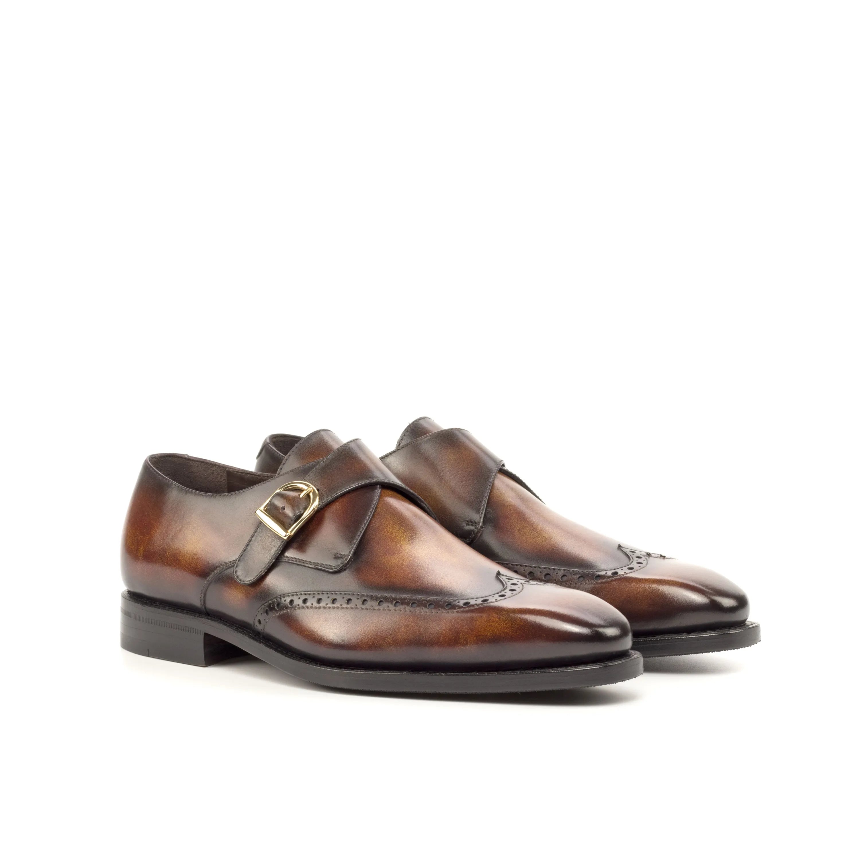 Rinos single monk patina shoes in brown leather sample