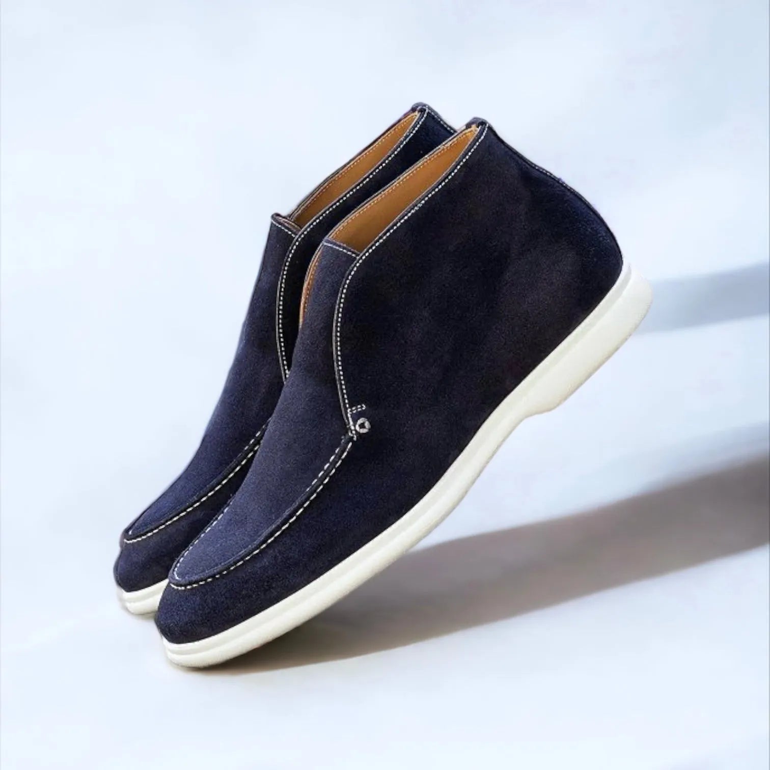 Riyadh moc flex sport boots pair navy suede chukka back view