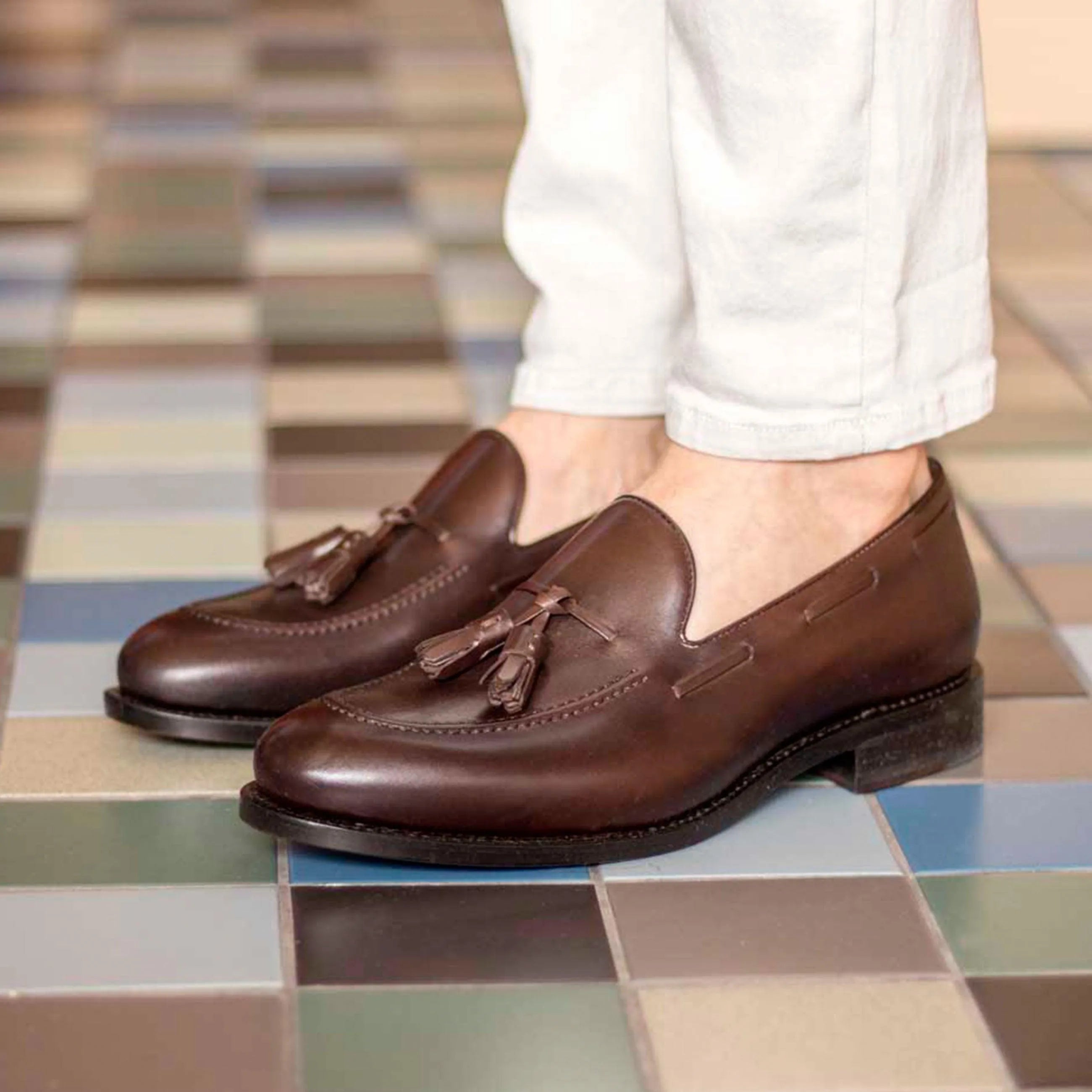 Roberto Loafers II brown leather tassel loafers back view