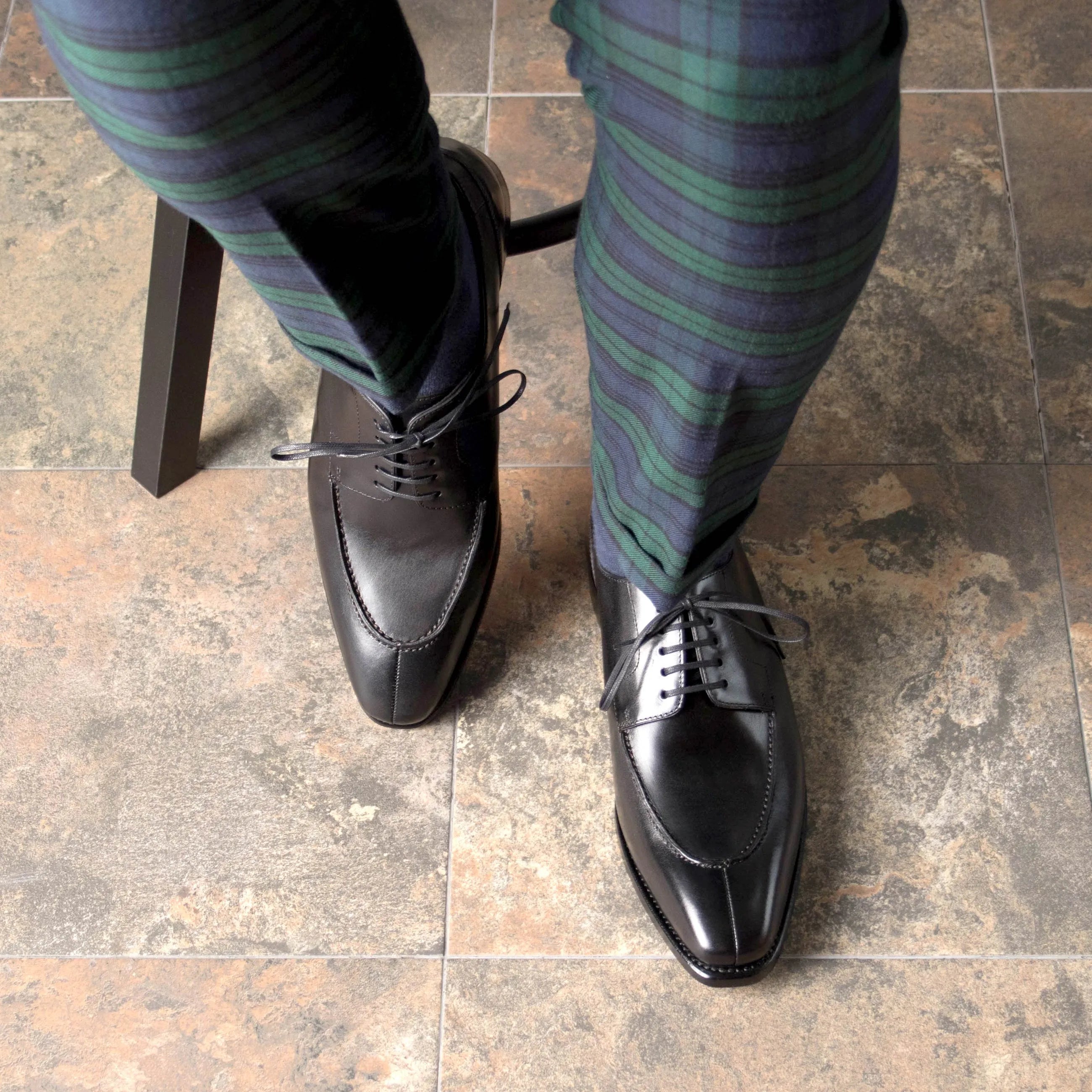 Rocco derby split toe black leather dress shoes in fast lane style
