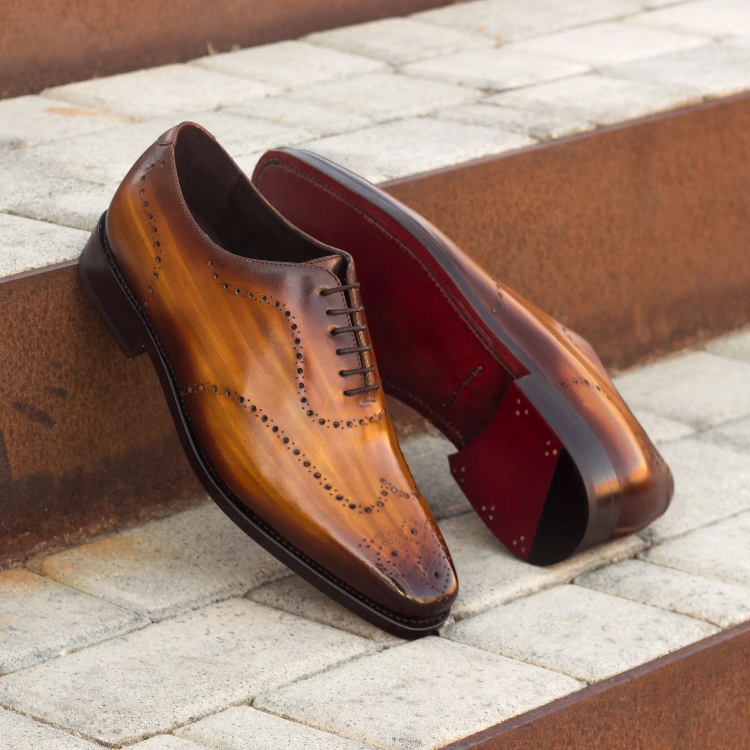 Roselli whole cut patina brown leather dress shoes