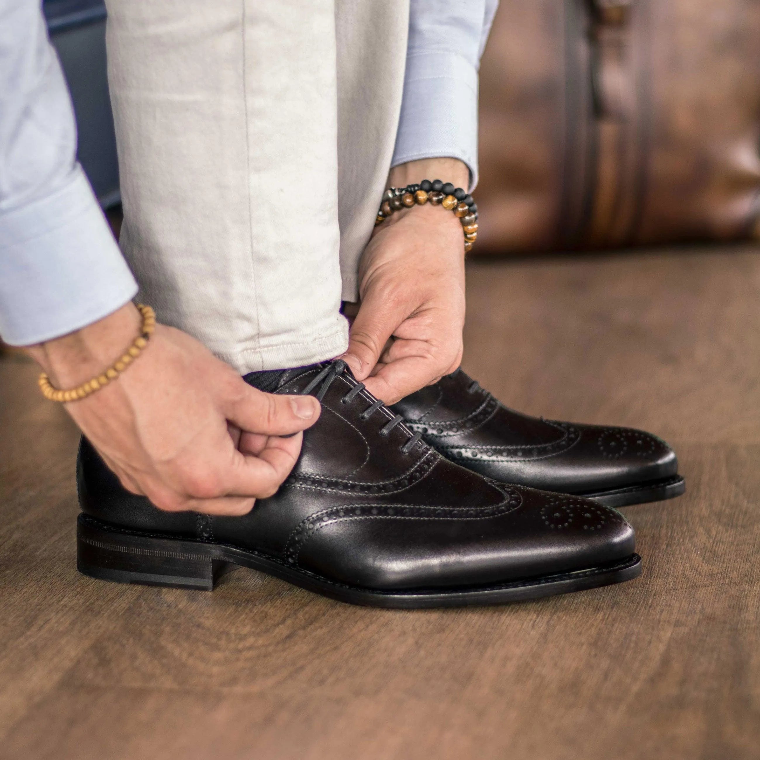 Rover full brogue black leather wingtip dress shoes