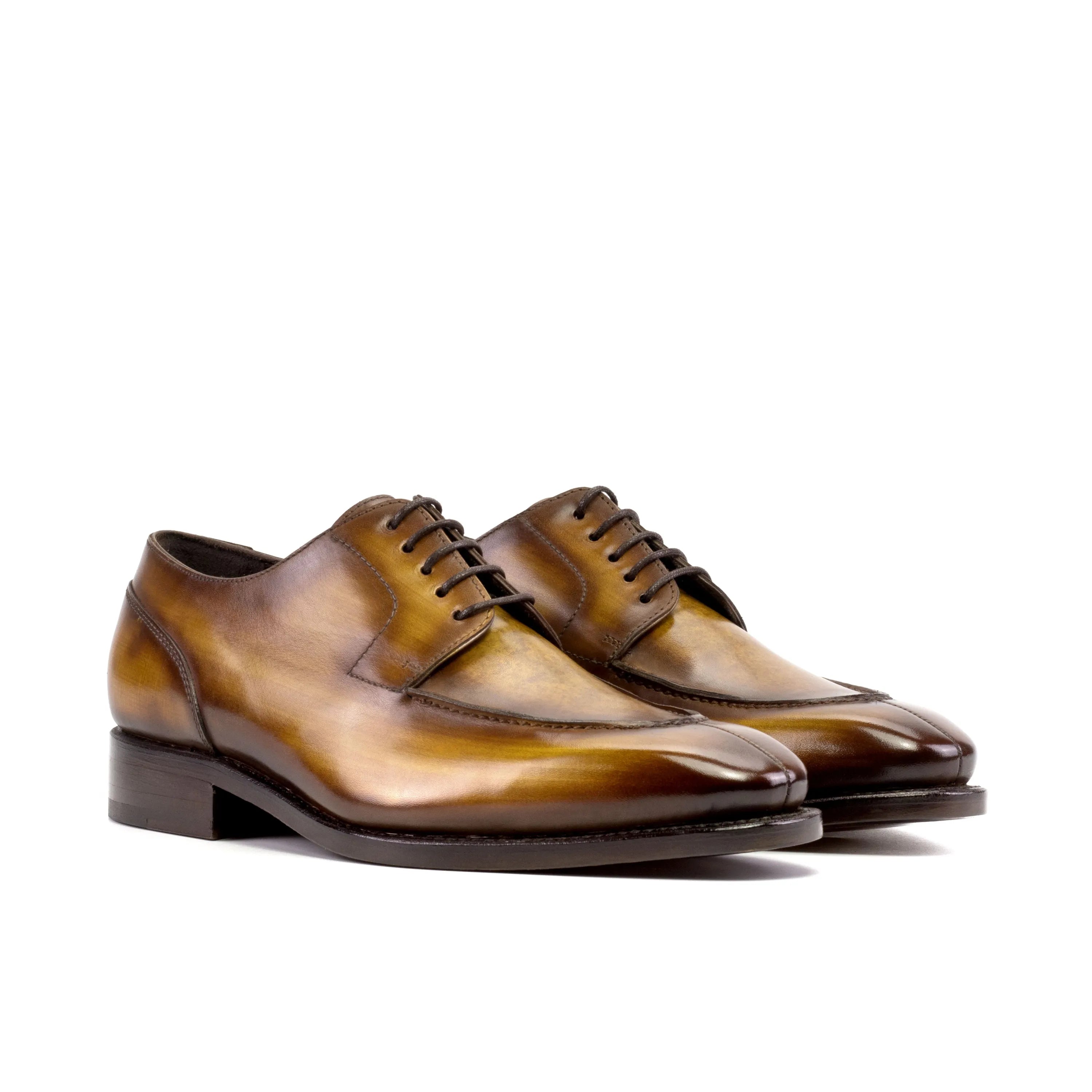 Rubis Derby split toe patina shoes II in brown leather
