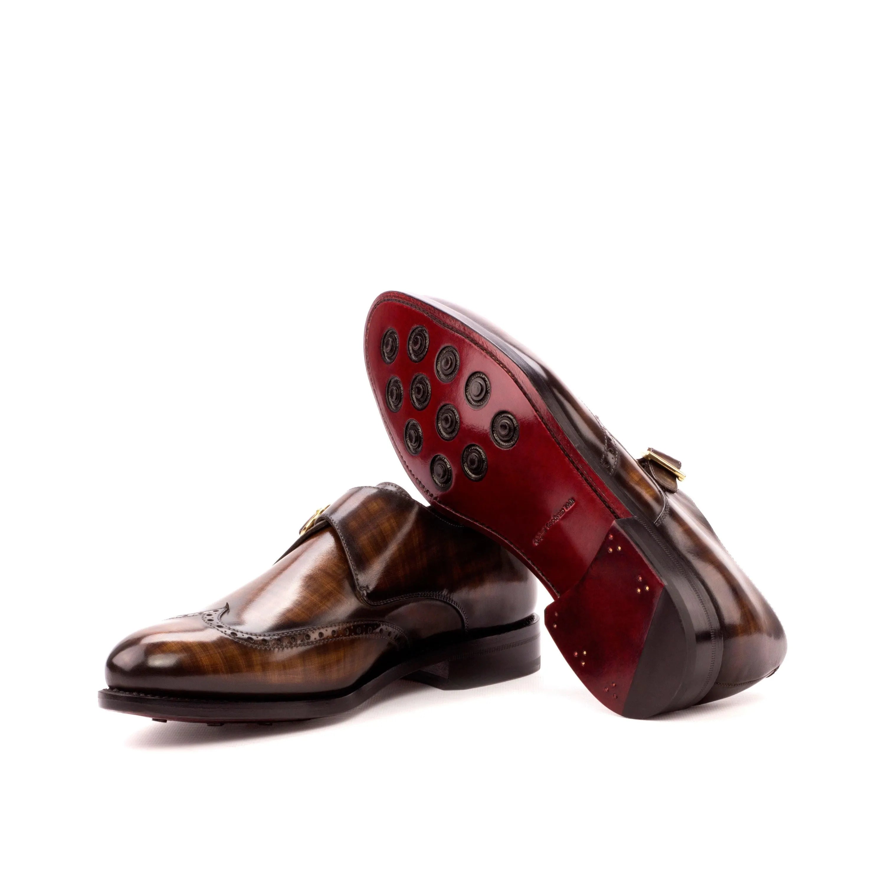 Rufus Patina Single Monk II brown leather shoes with rounded toe