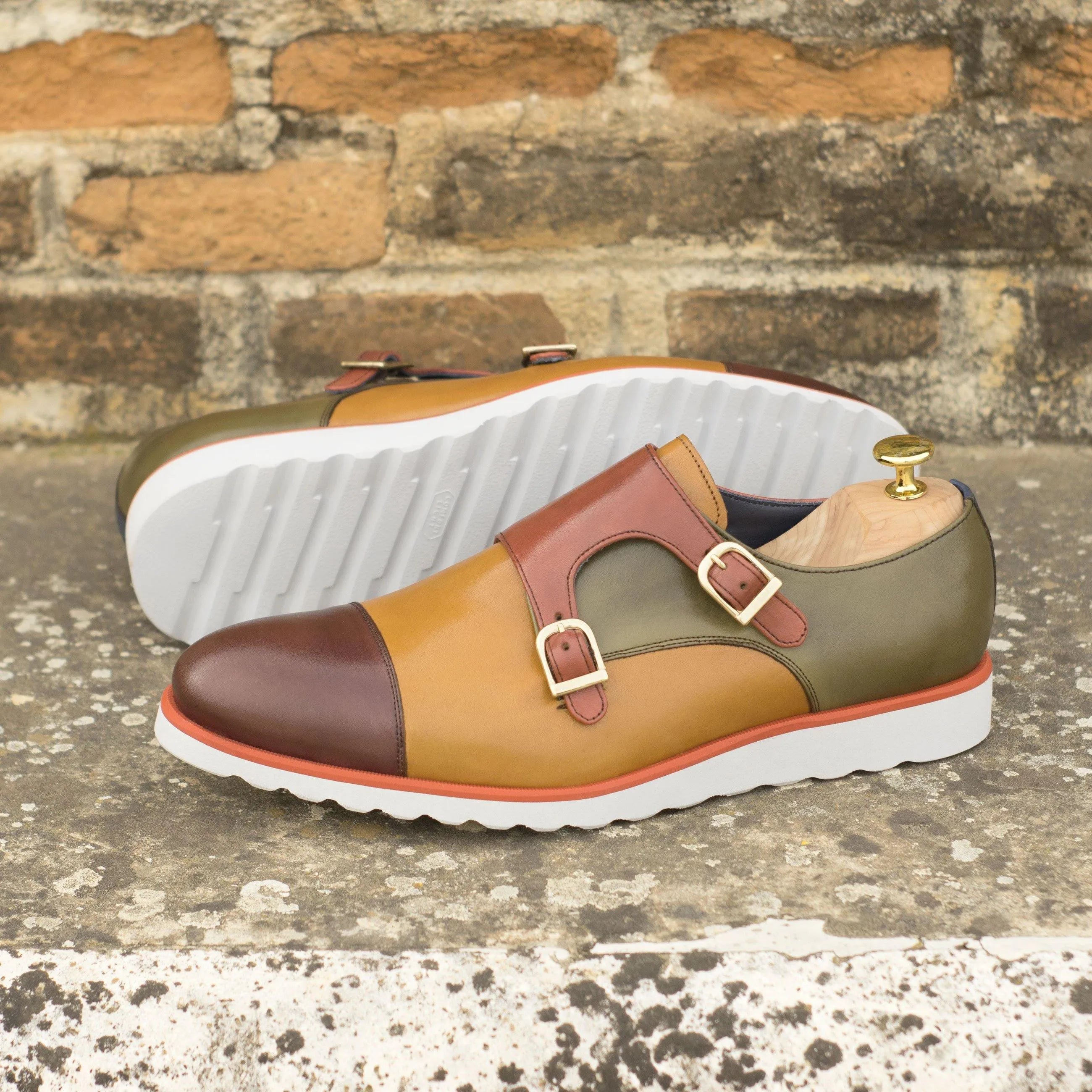 Ryan Double Monk II two-toned painted calf double monk shoes