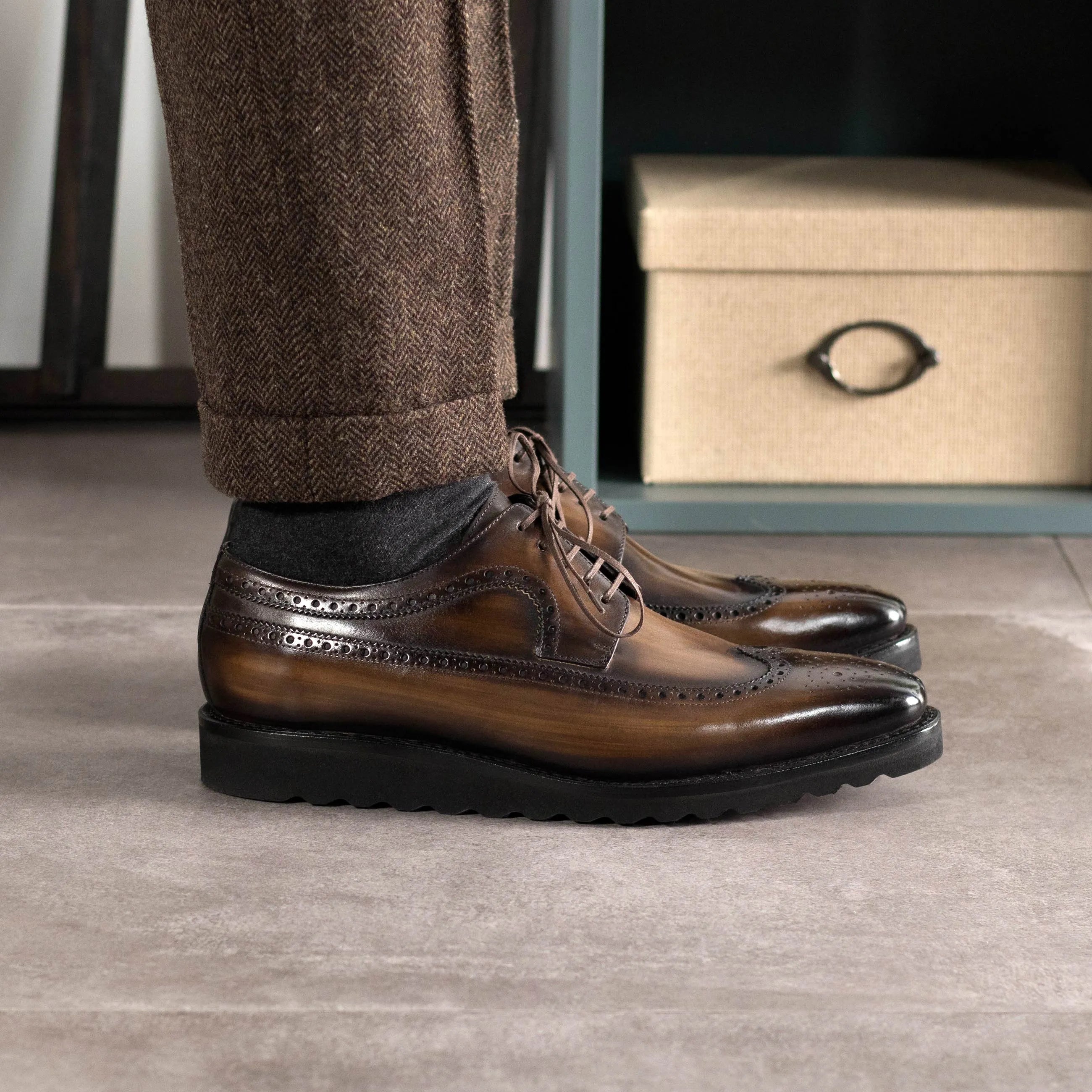 Saif patina longwing blucher brown leather wingtip dress shoes II