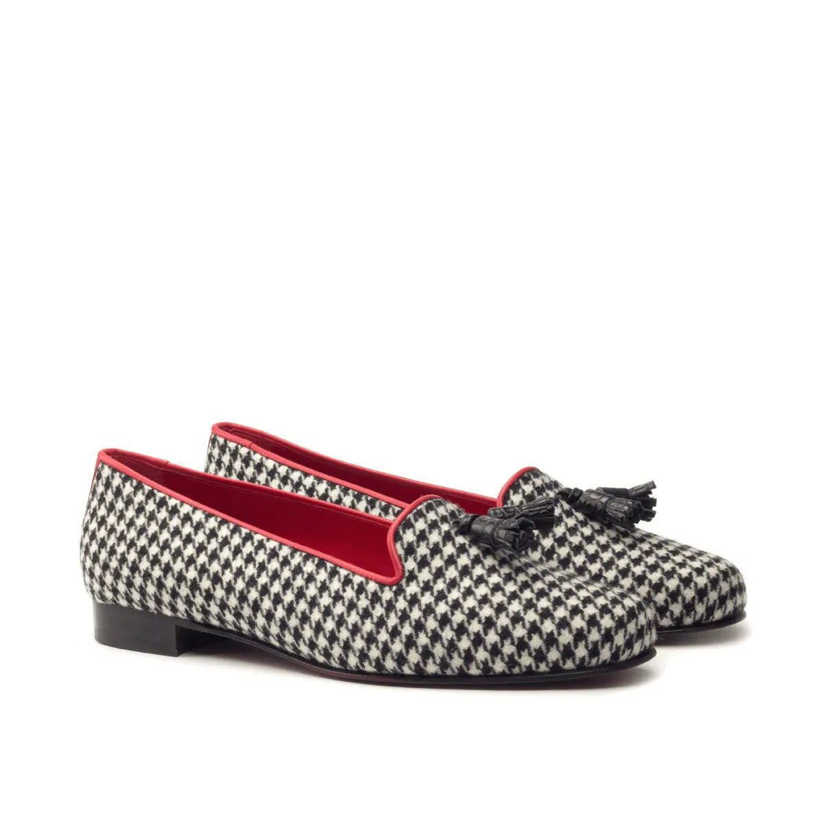 Sappho Rose Ladies slipon houndstooth loafers with red trim