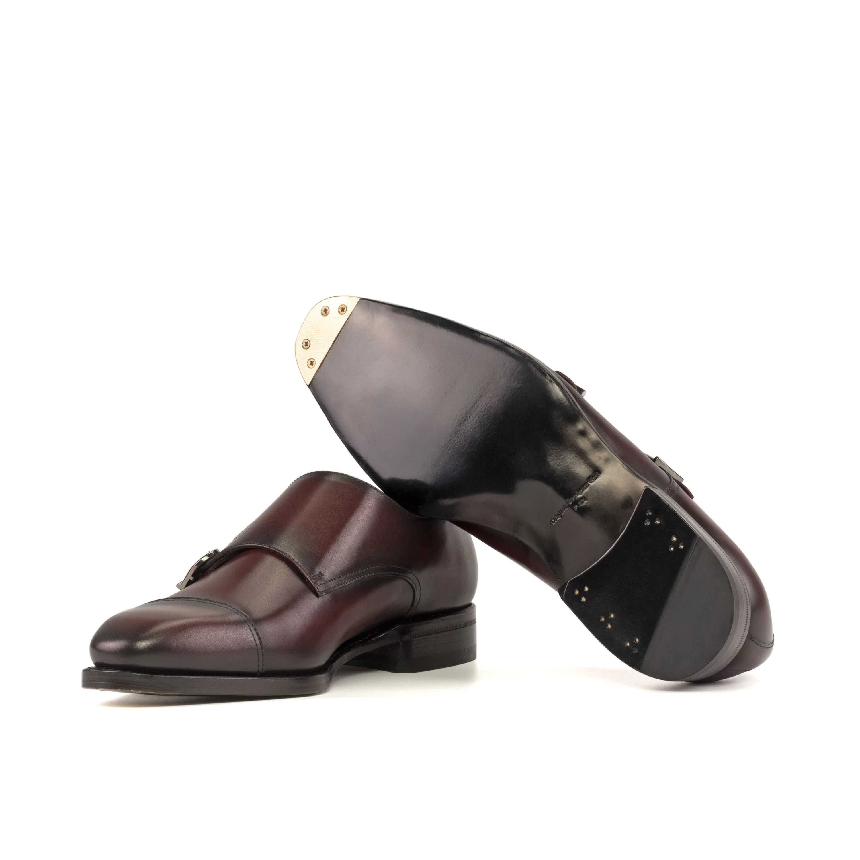 Burgundy leather Sarg Double Monk shoes, double monk strap detail