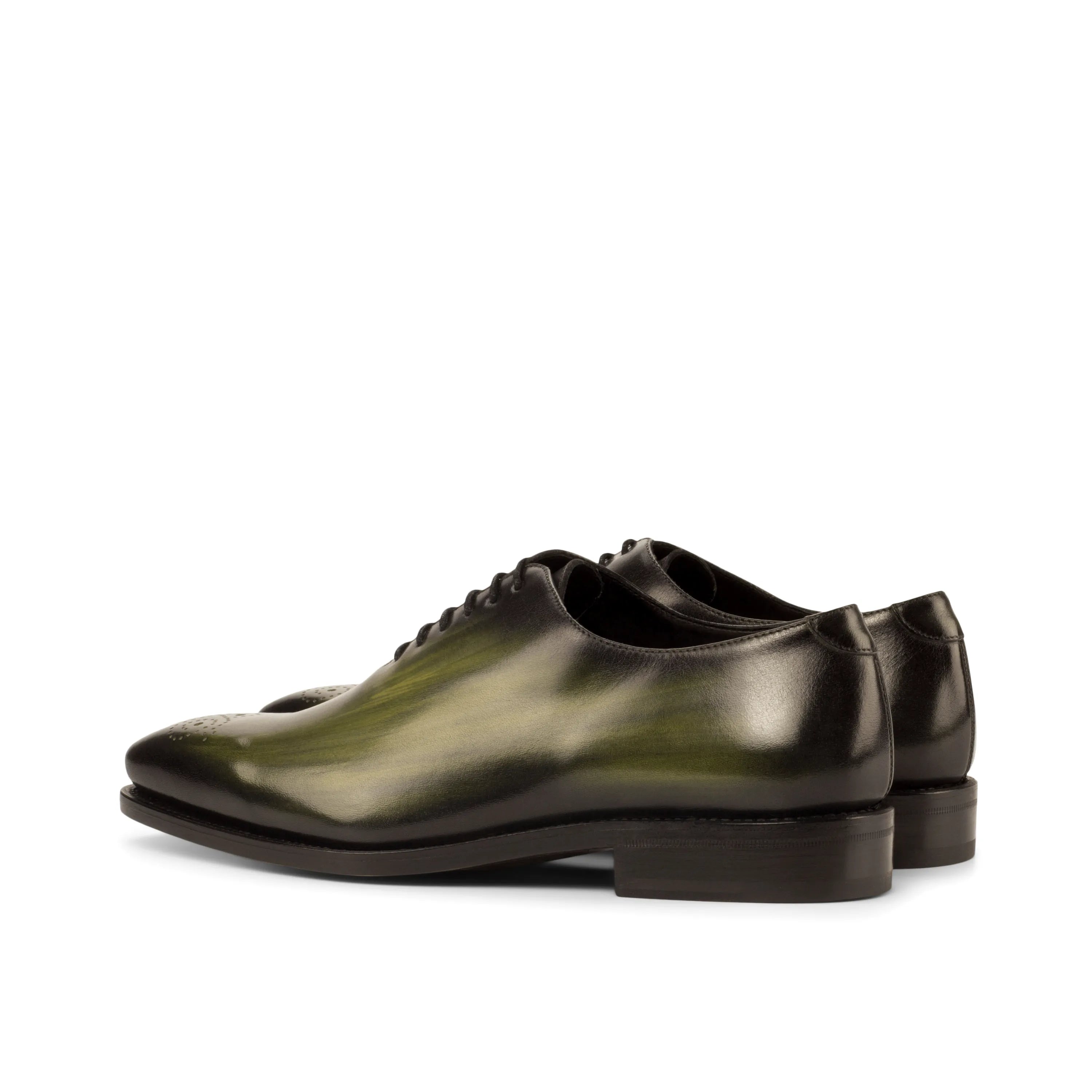 Seke whole cut patina luxury bespoke shoes for men in green and black leather
