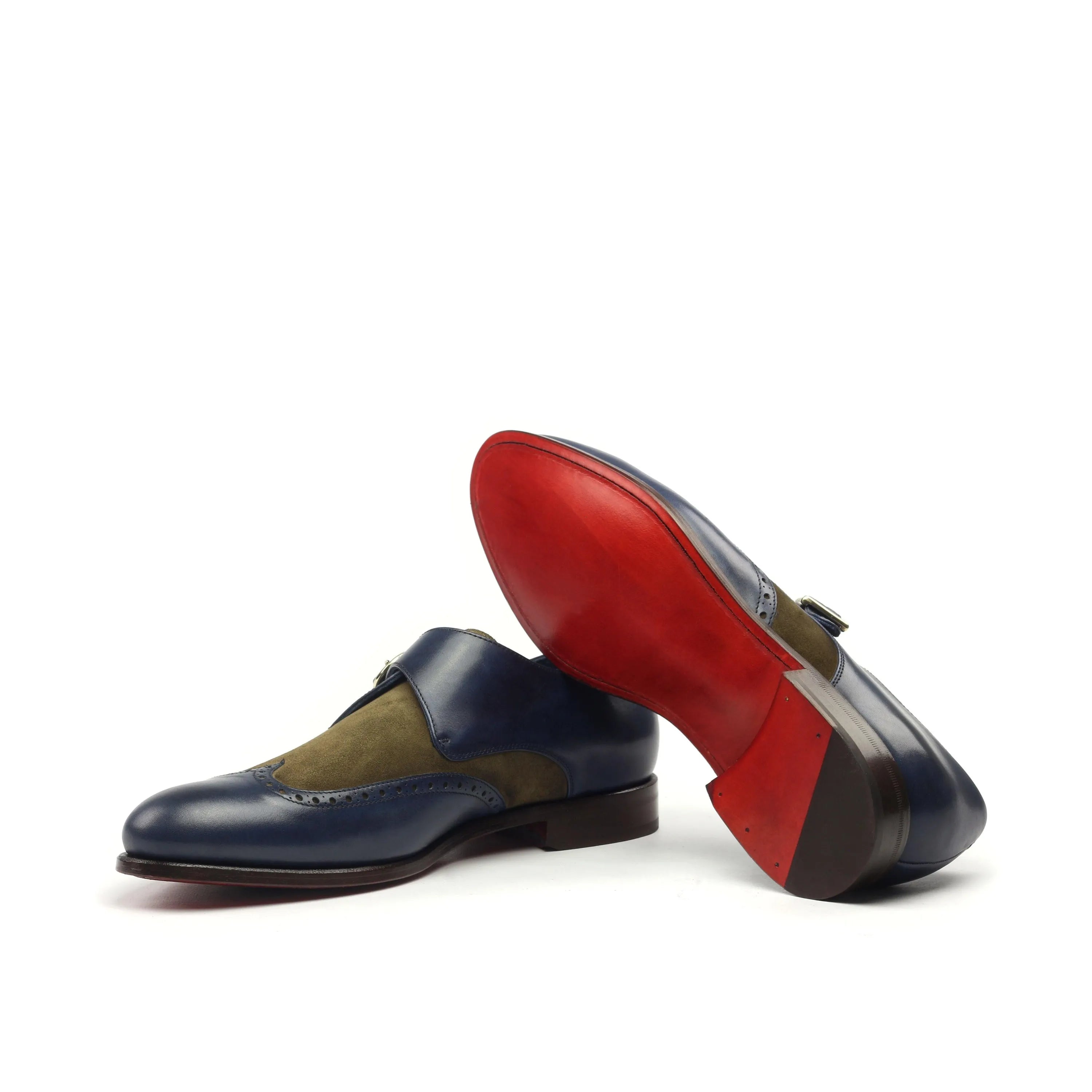 Shakspear single monk shoes with two-tone leather and red soles