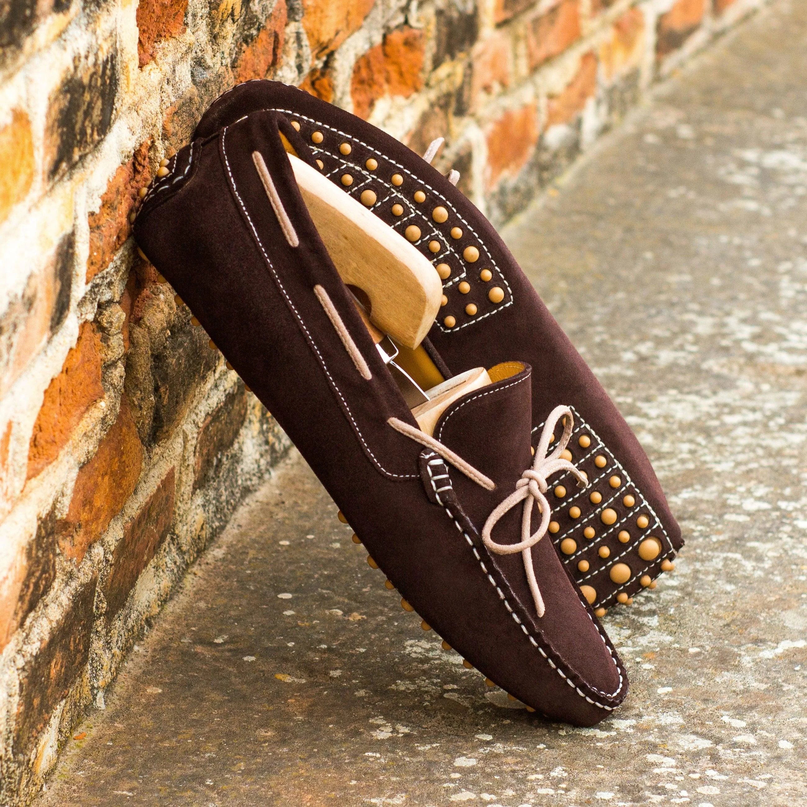 Silver Harbor Driver II brown suede loafer with gold studs, men casual shoes