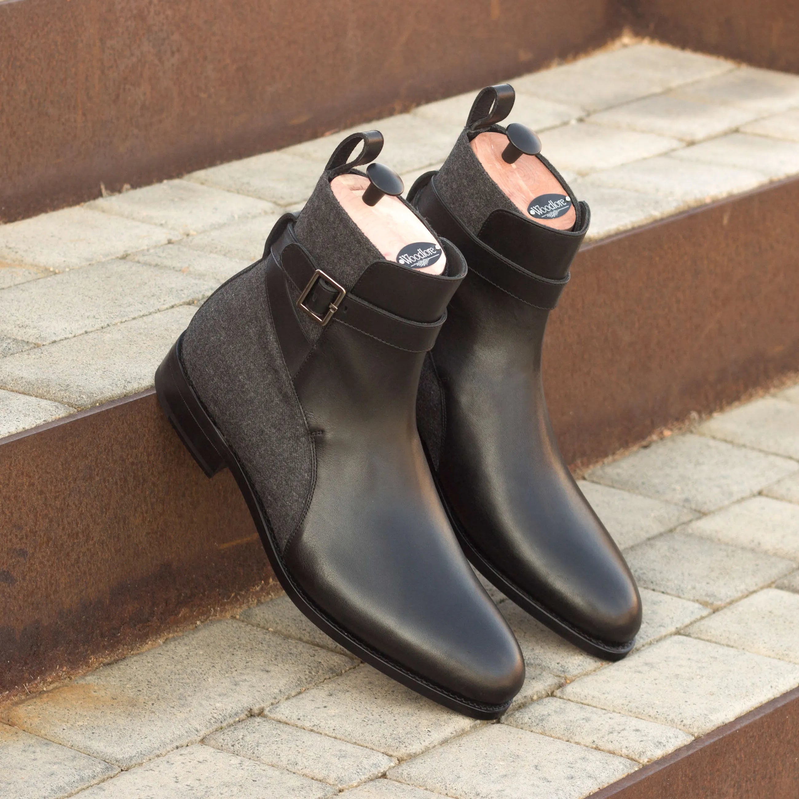 Pair of black leather and gray fabric Singapor Jodhpur Boots