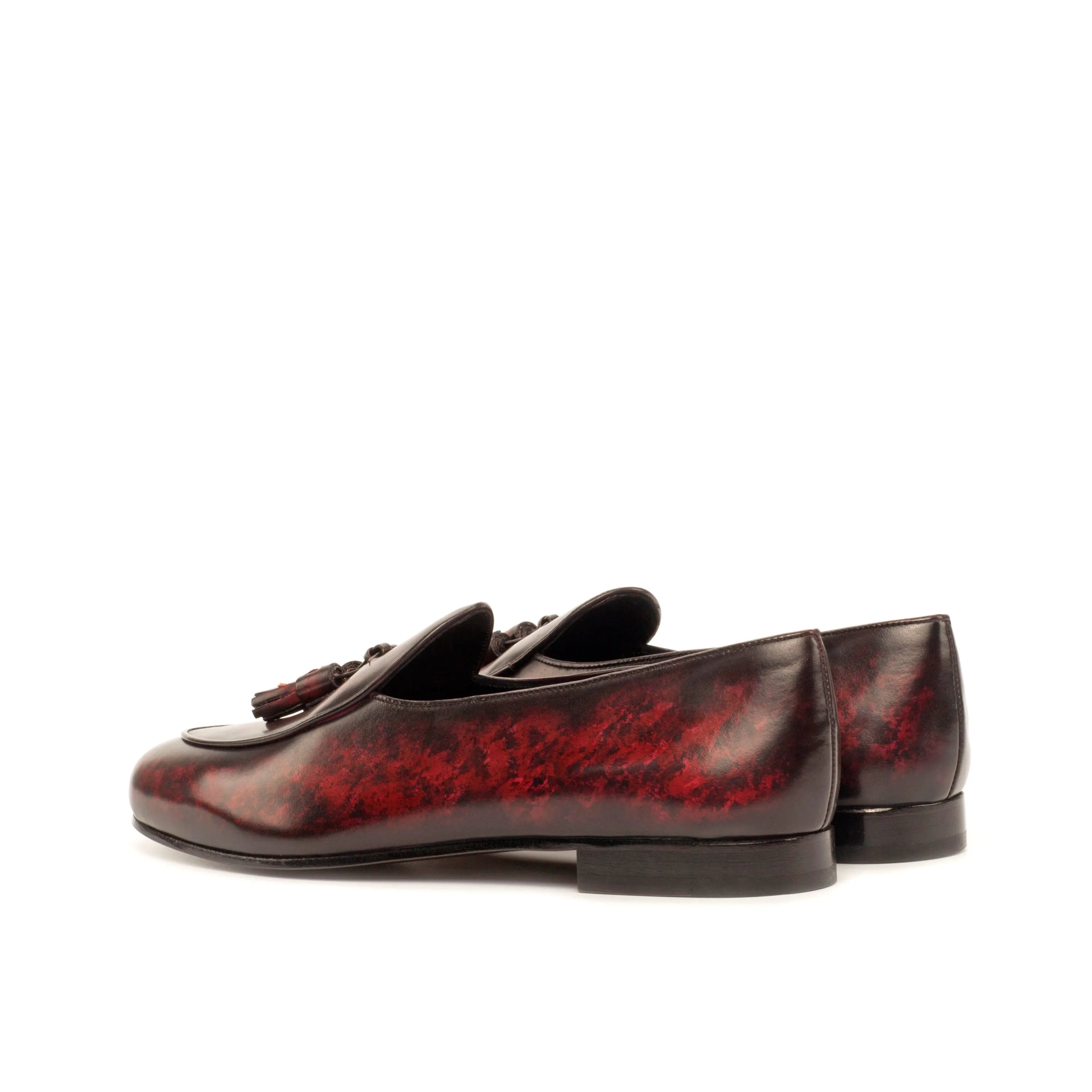 Burgundy leather tassel loafers on SoLo Belgian Slipper