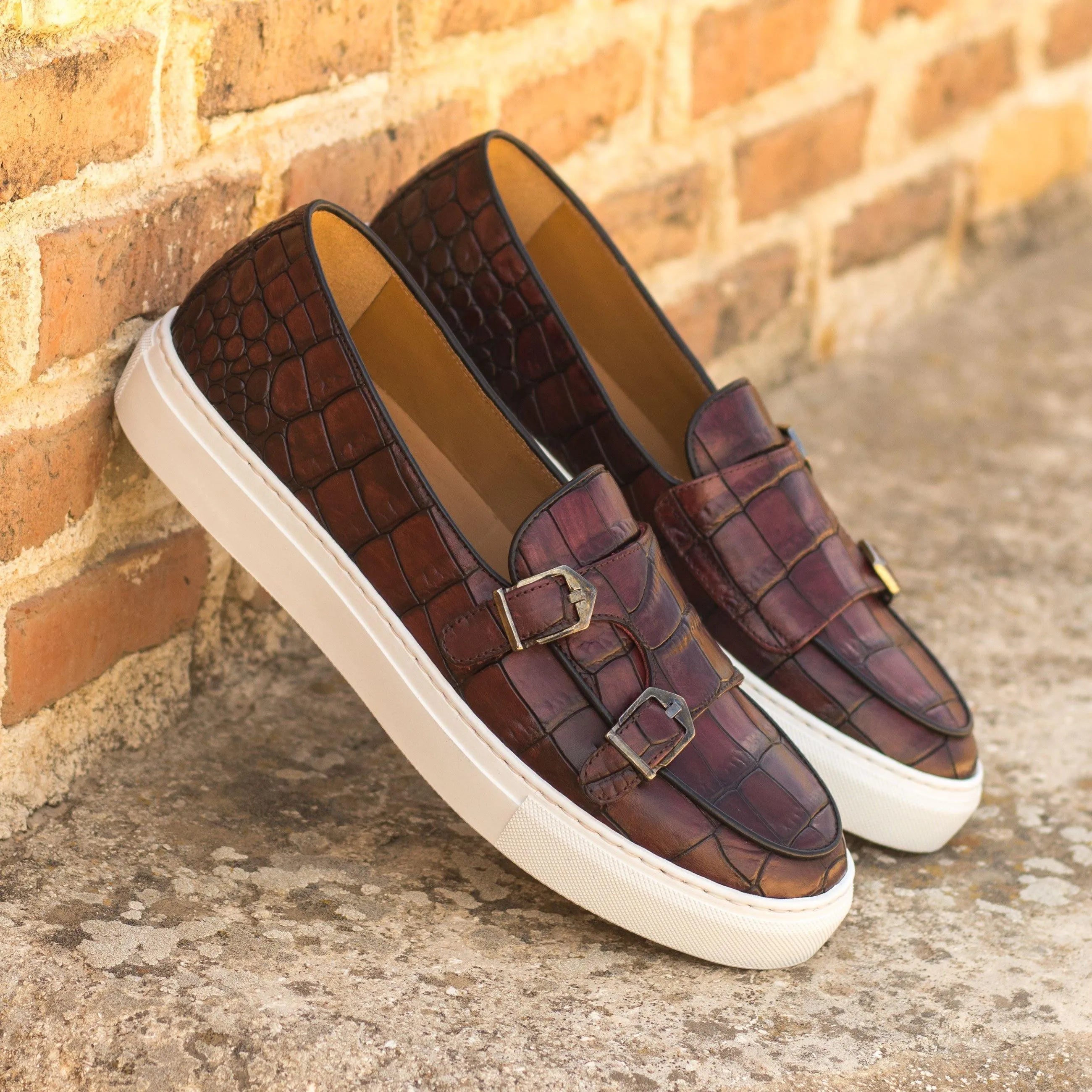 Brown crocodile Sos monk sneaker II back view