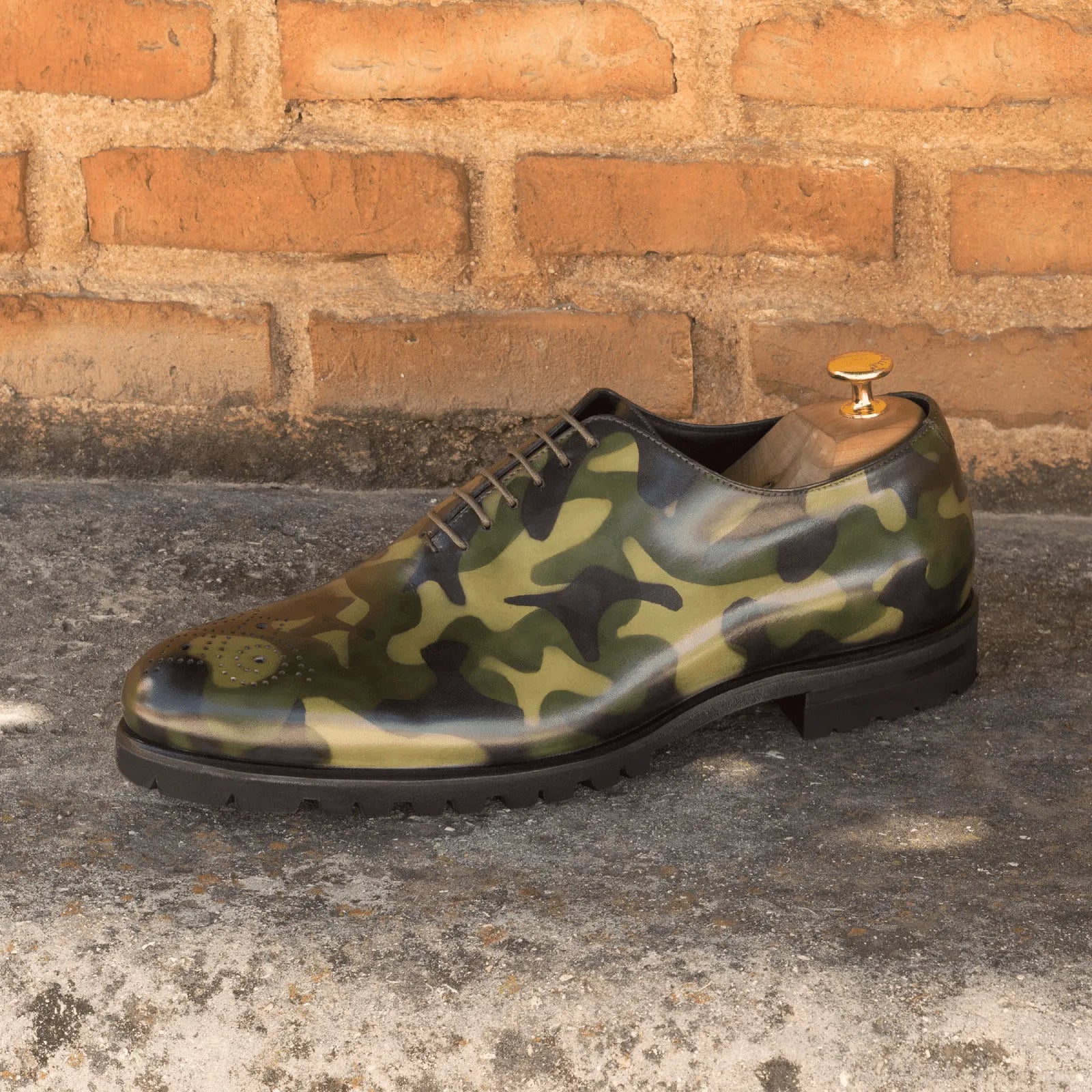 Spartacus whole cut patina camouflage leather dress shoe
