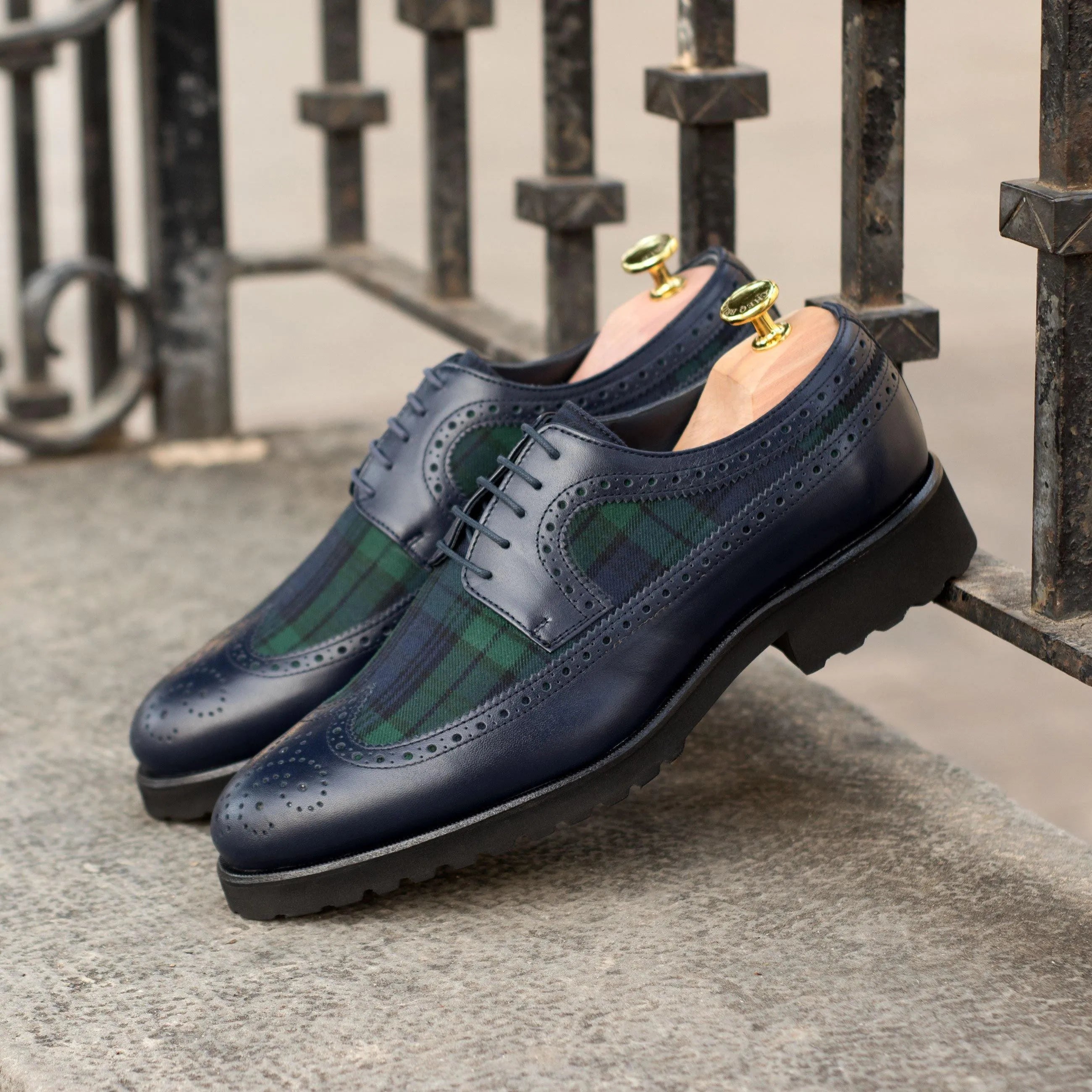 Ss14 Longwing Blucher II blue leather and plaid longwing blucher shoes