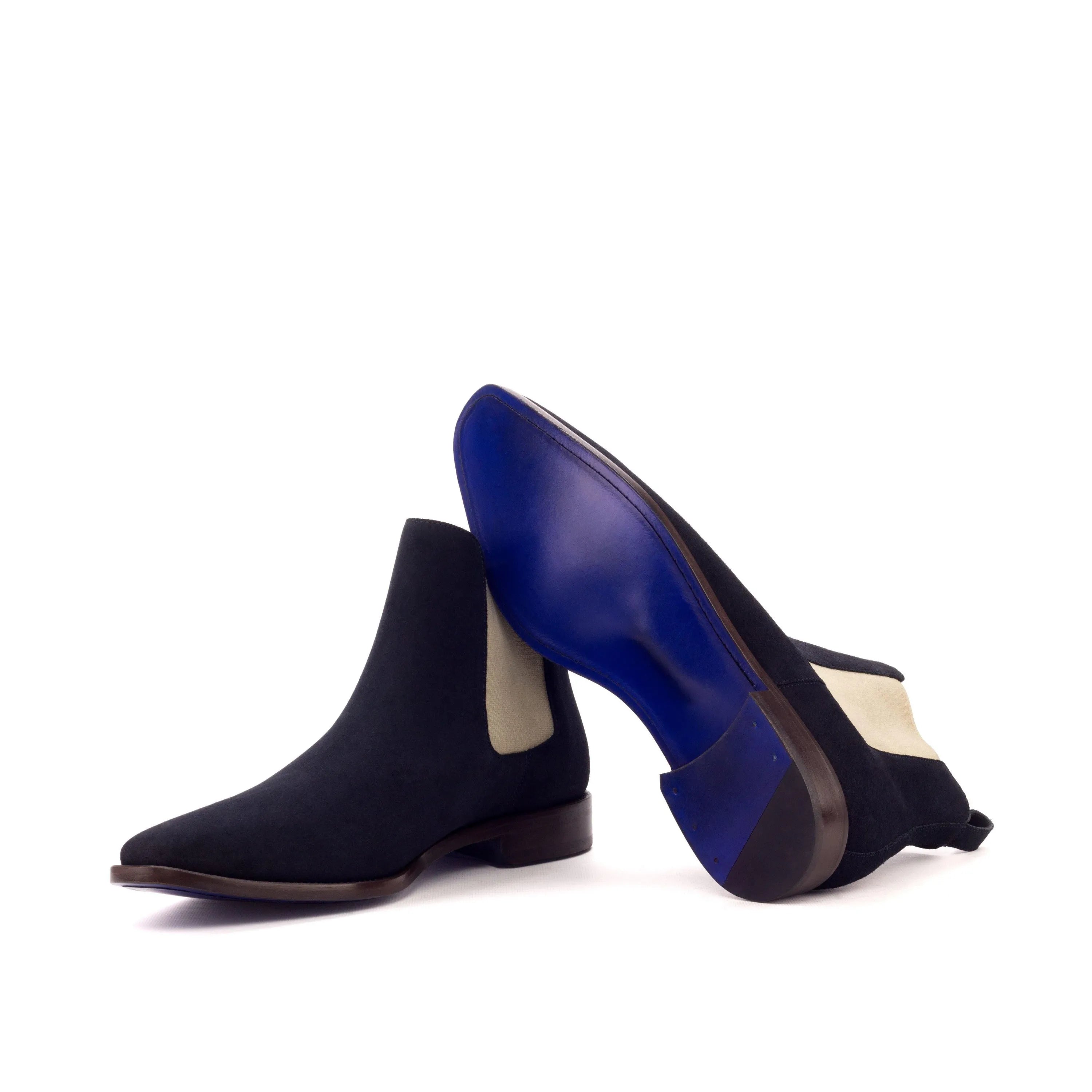 Star Chelsea suede boot with black Chelsea suede and blue soles