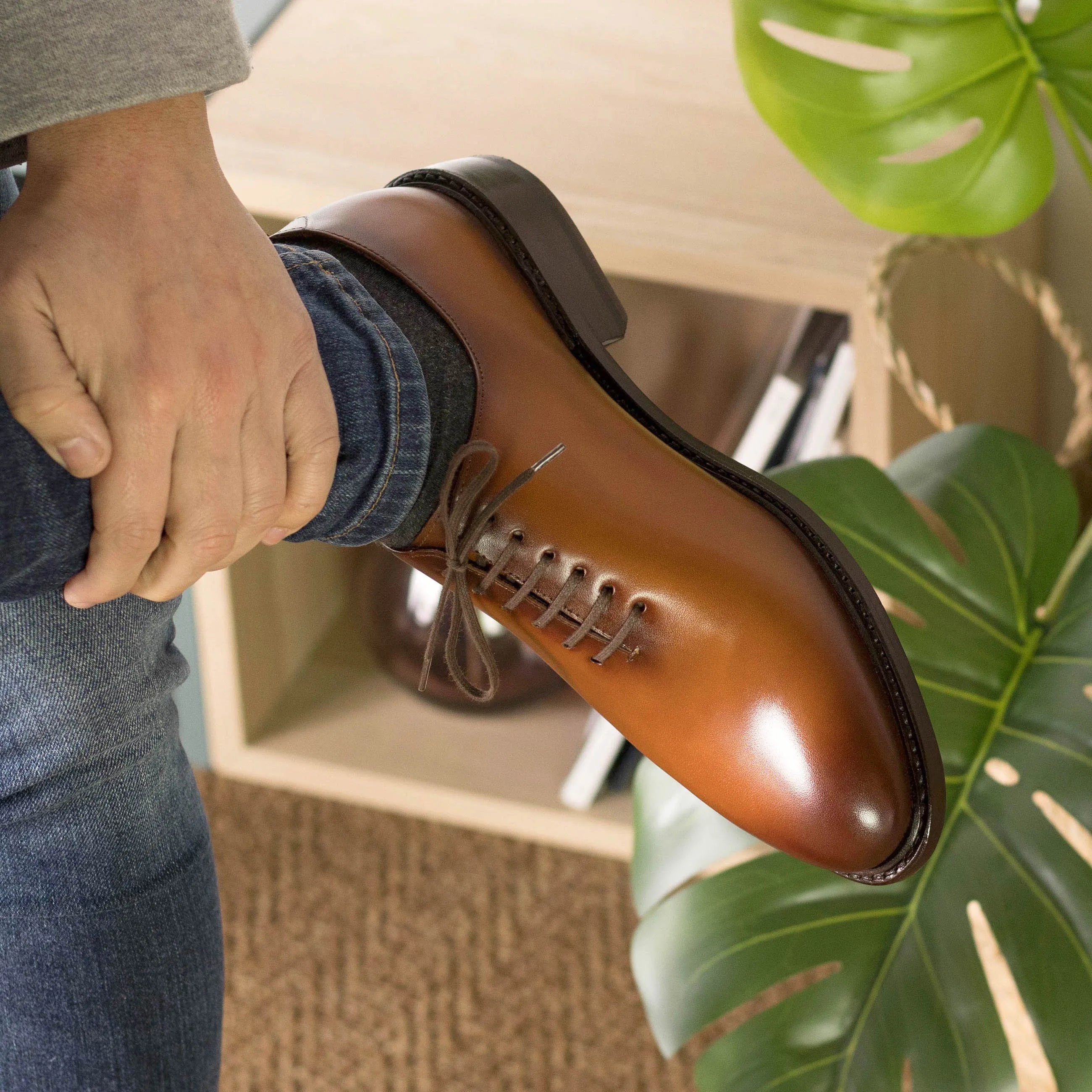 Stellar Wholecut brown leather dress shoe back view
