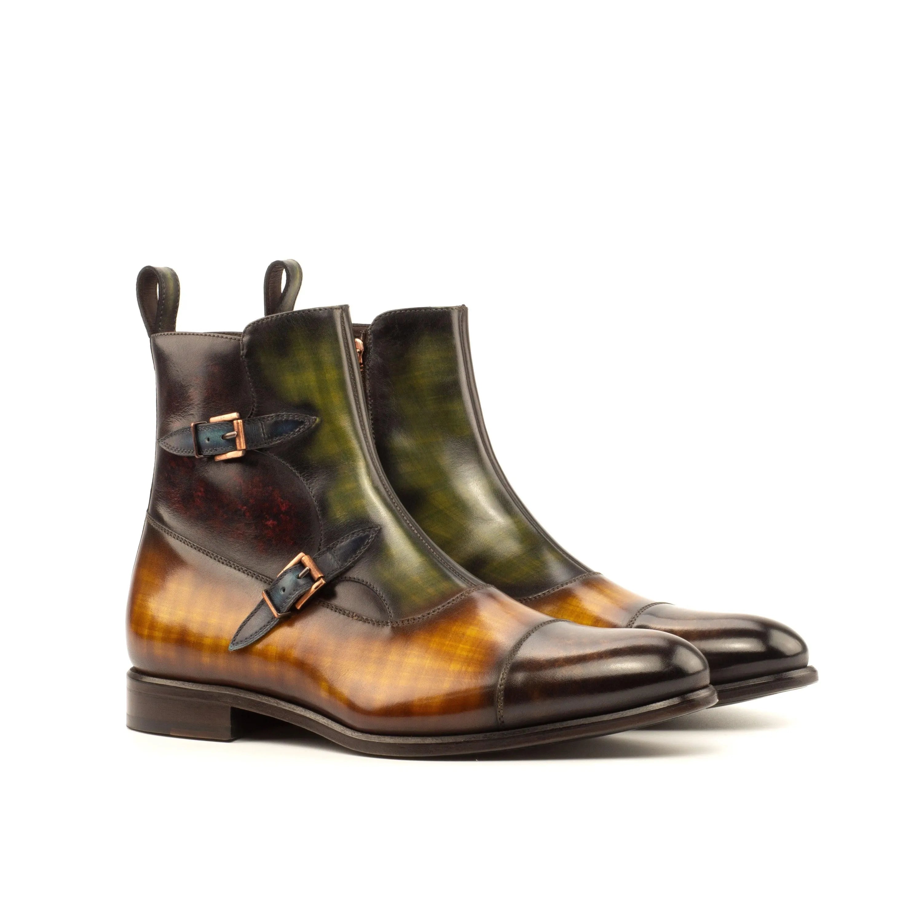 T59 Octavian Patina Boots II two-tone leather monk strap boots