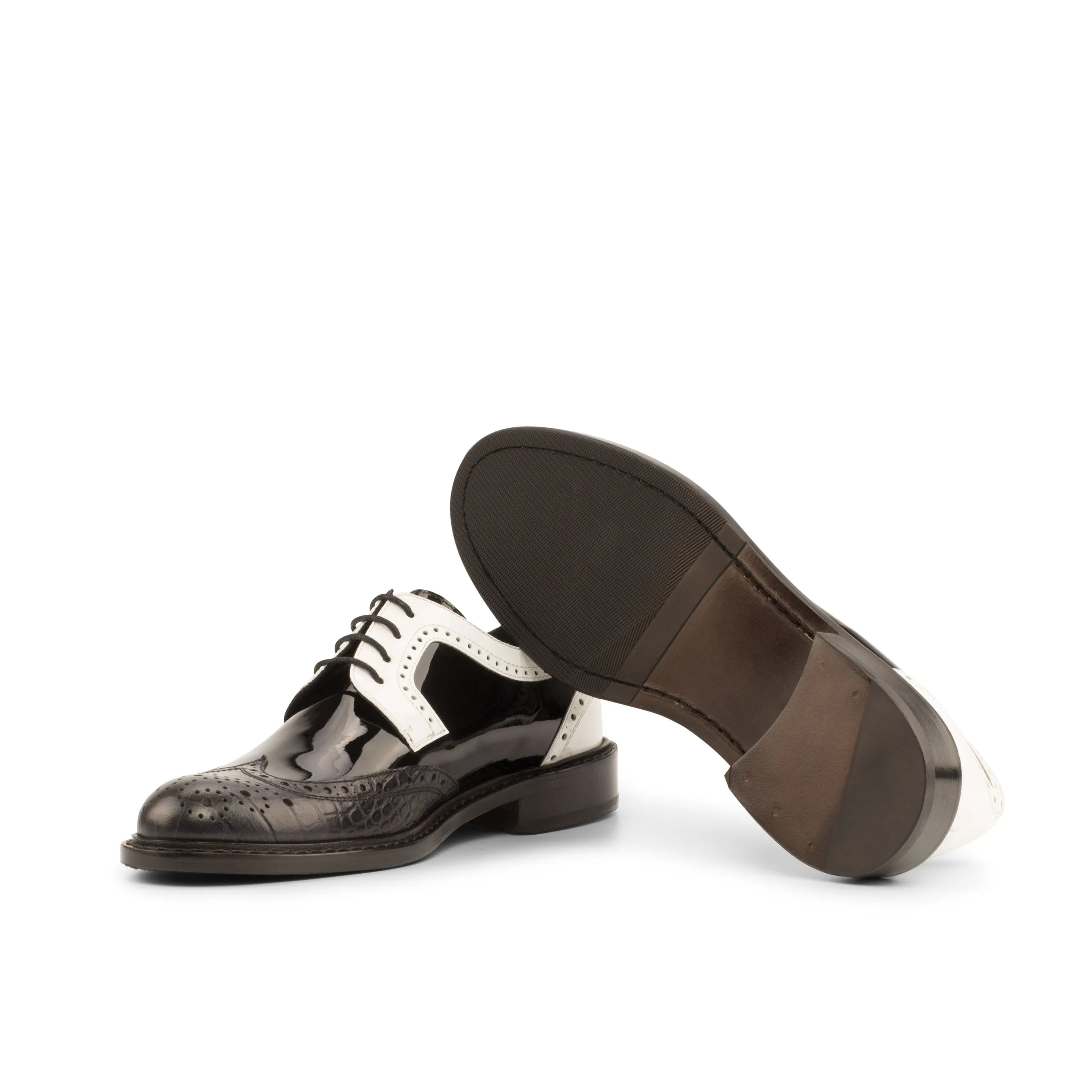 Tamina ladies derby wingtip black and white dress shoes