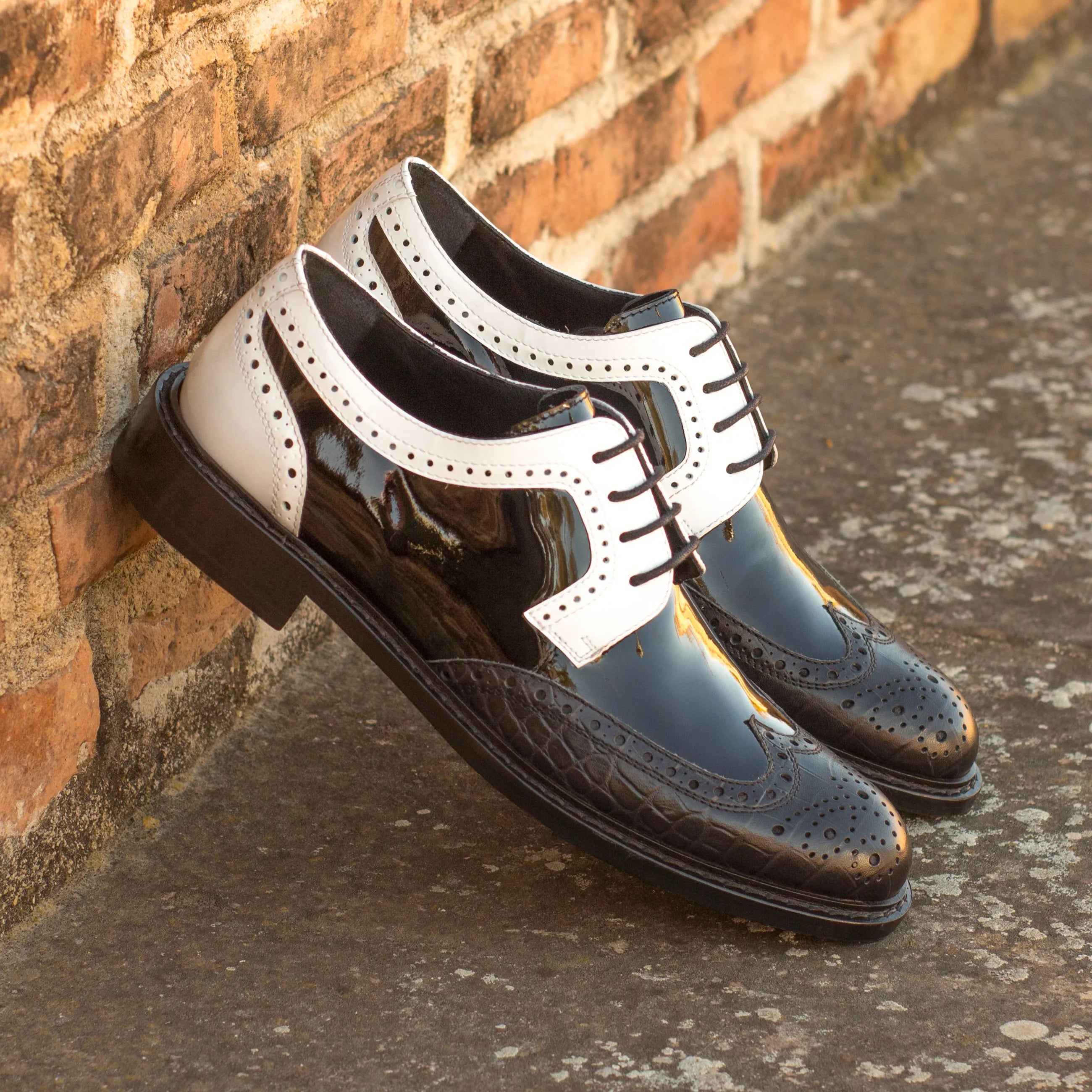 Tamina ladies derby wingtip black and white dress shoes