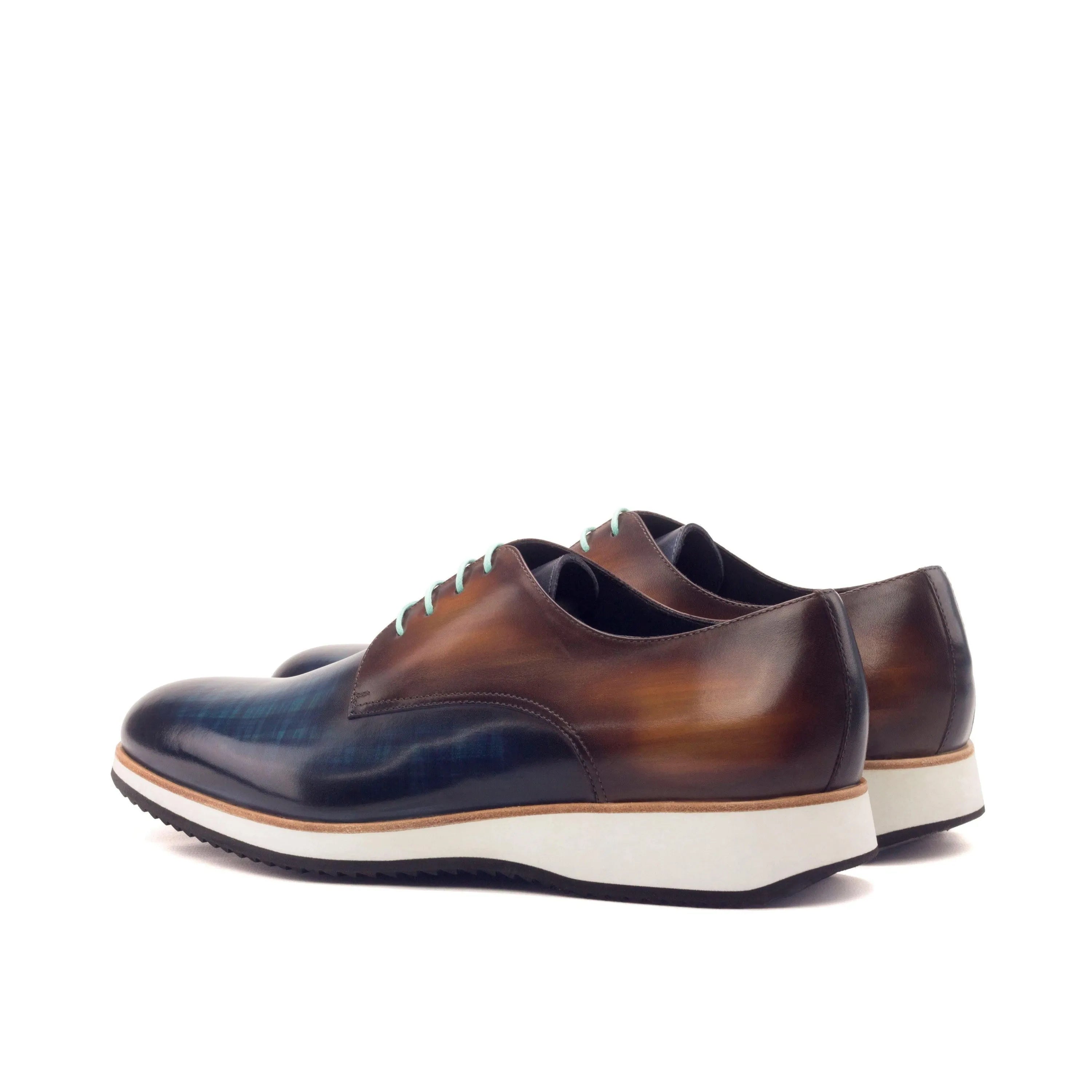 Testino 2 derby patina II two-toned leather shoes with white soles, rounded toe