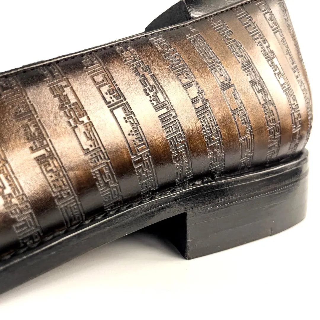 Poet VIII Patina brown leather loafer with embossed pattern