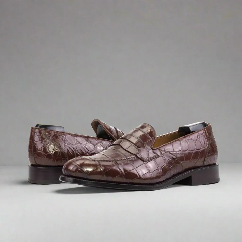TheDon Alligator Loafers in brown crocodile-patterned leather