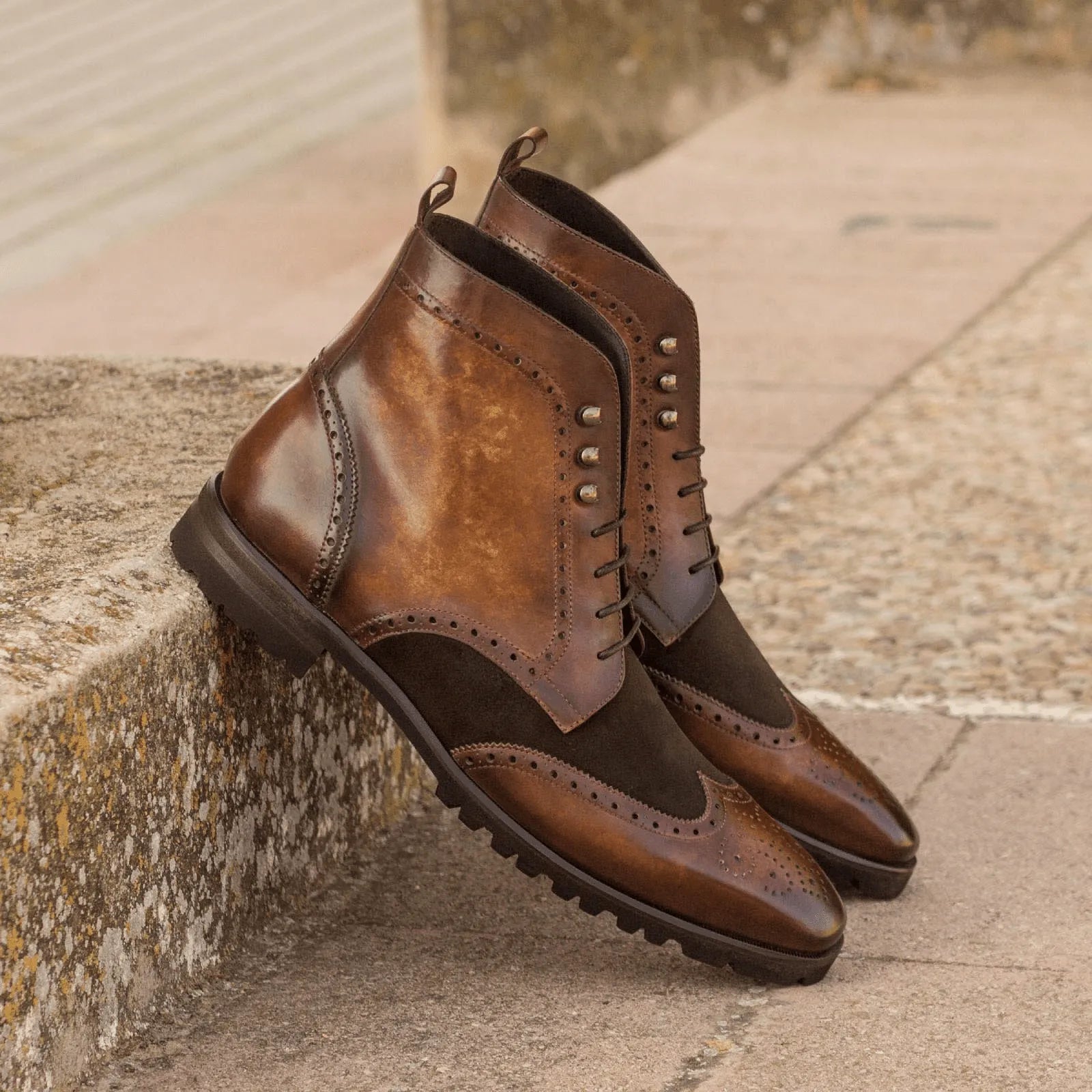 Brown leather and suede Theron Military Brogue Boots II