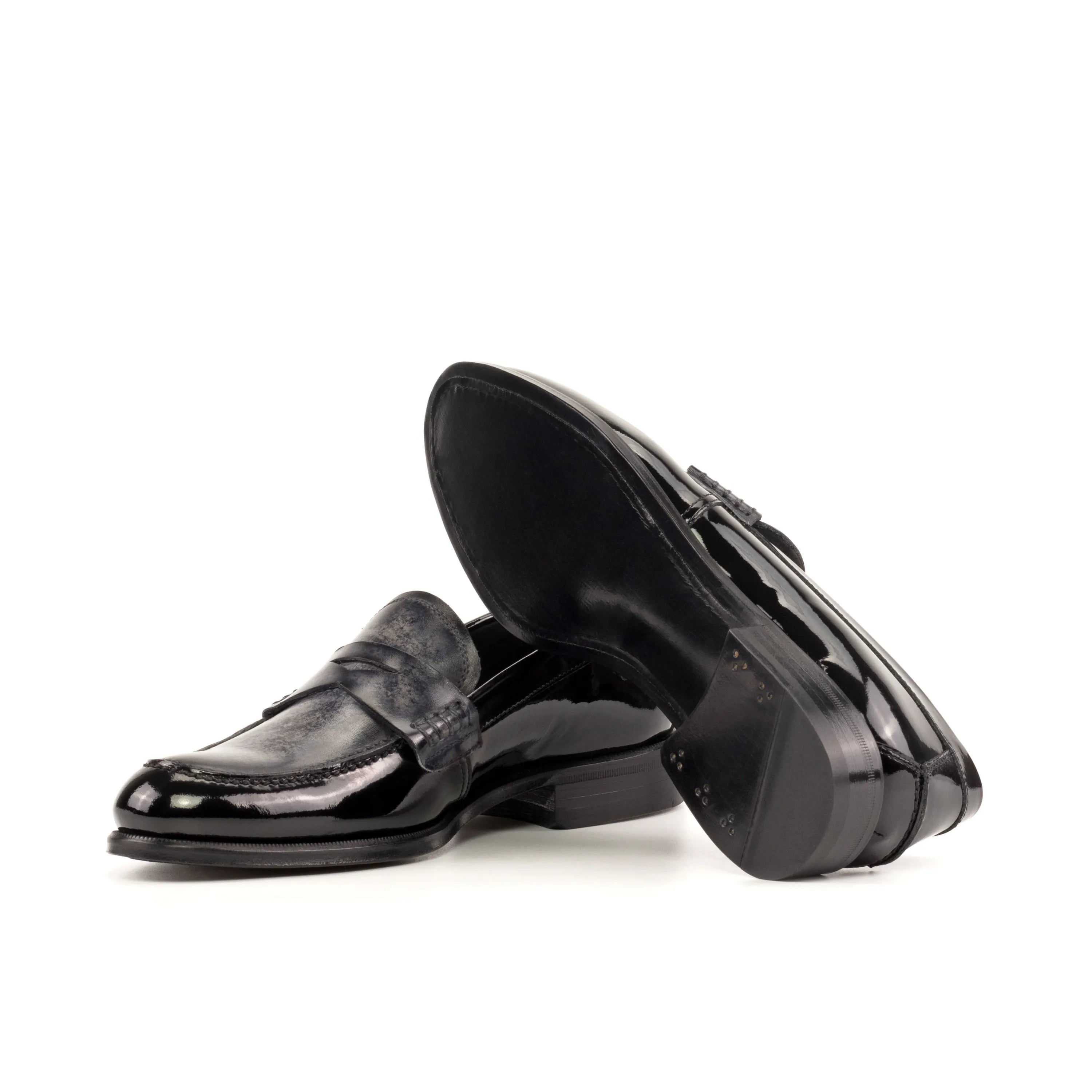 Titani unisex patina loafers: pair of shiny black loafers
