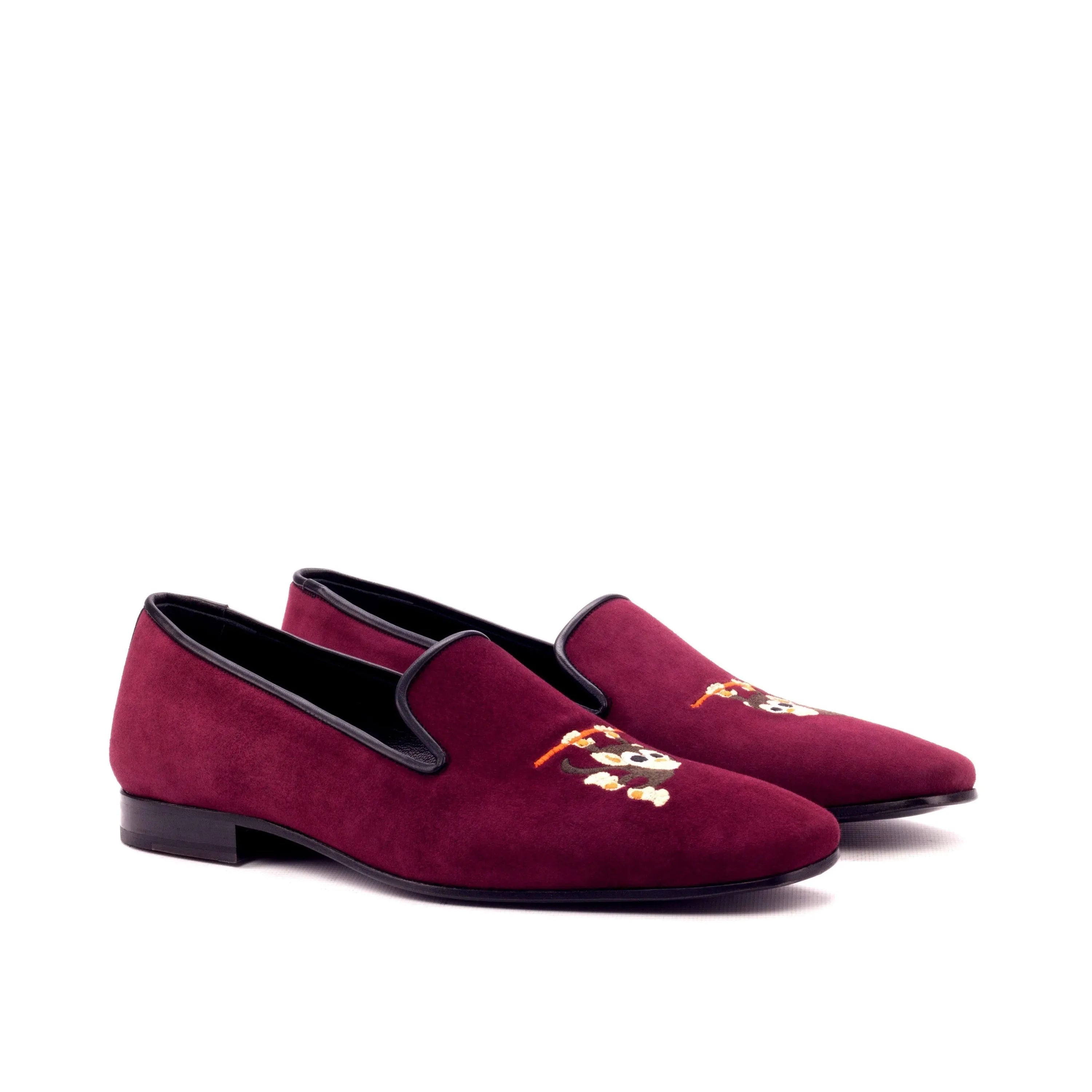 Burgundy velvet Tito Drake Slipon II loafers with embroidery
